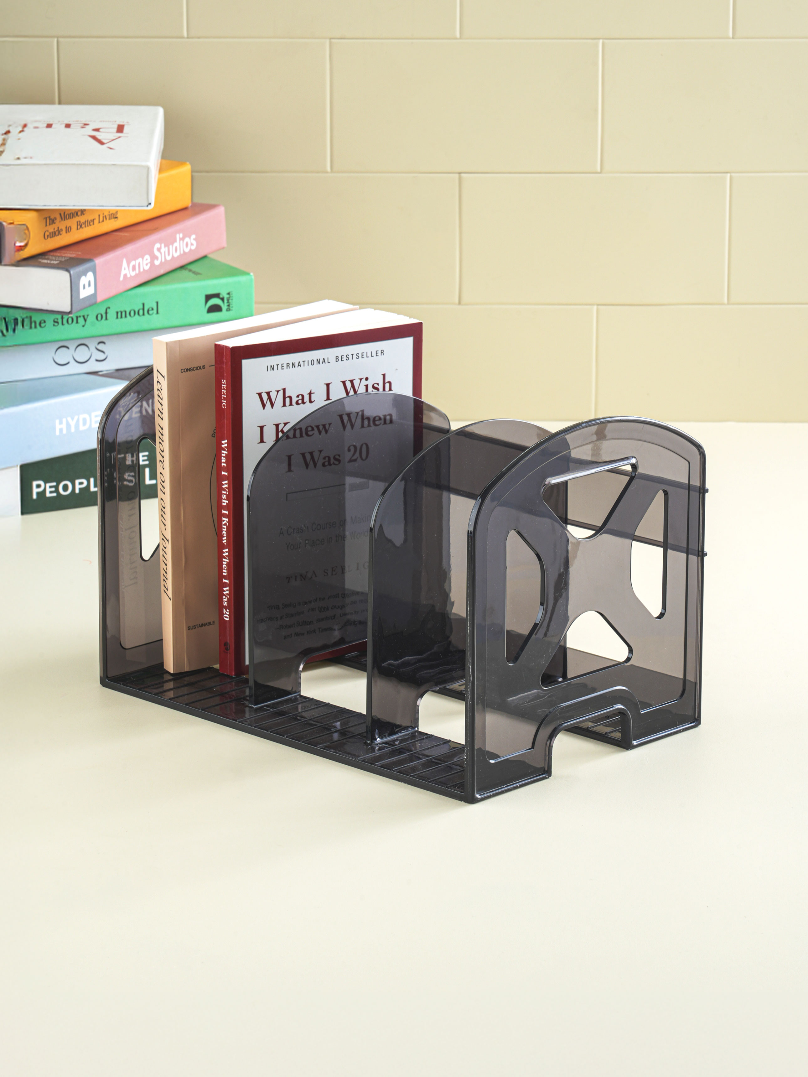3 compartment transparent bookshelf black