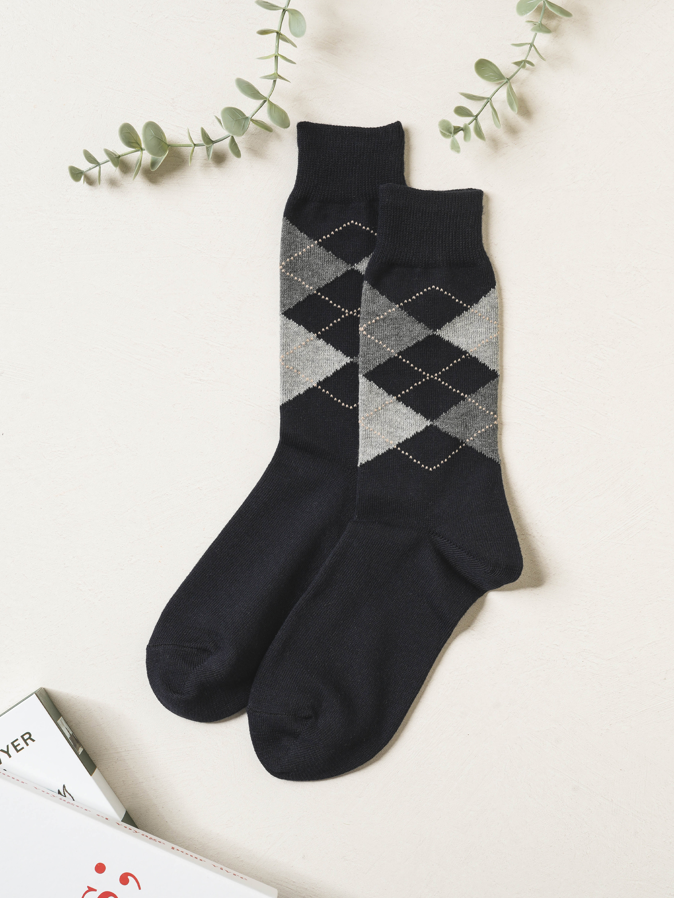 Men's pattern long socks navy