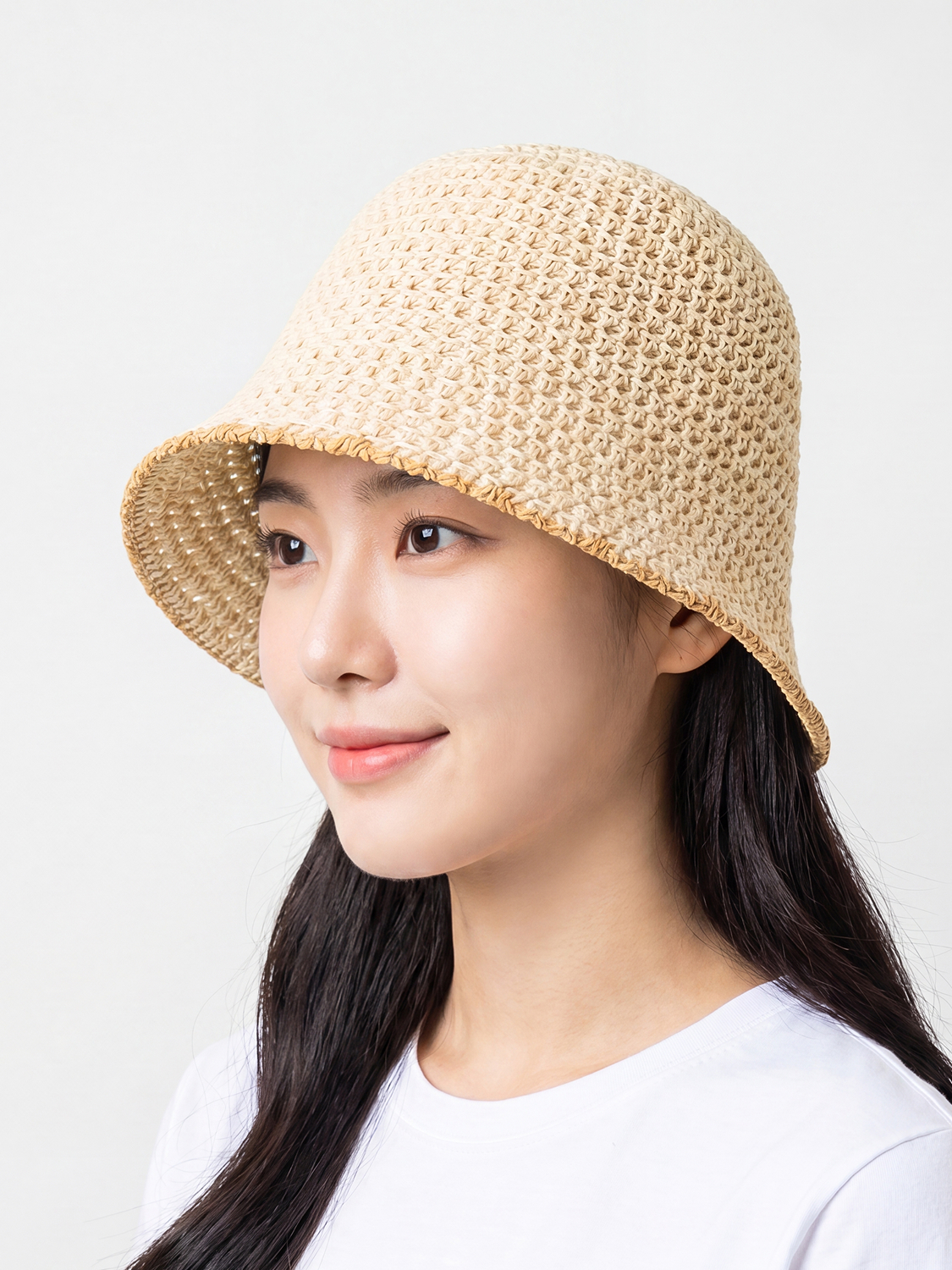 Color matching woven bungeoji hat ivory