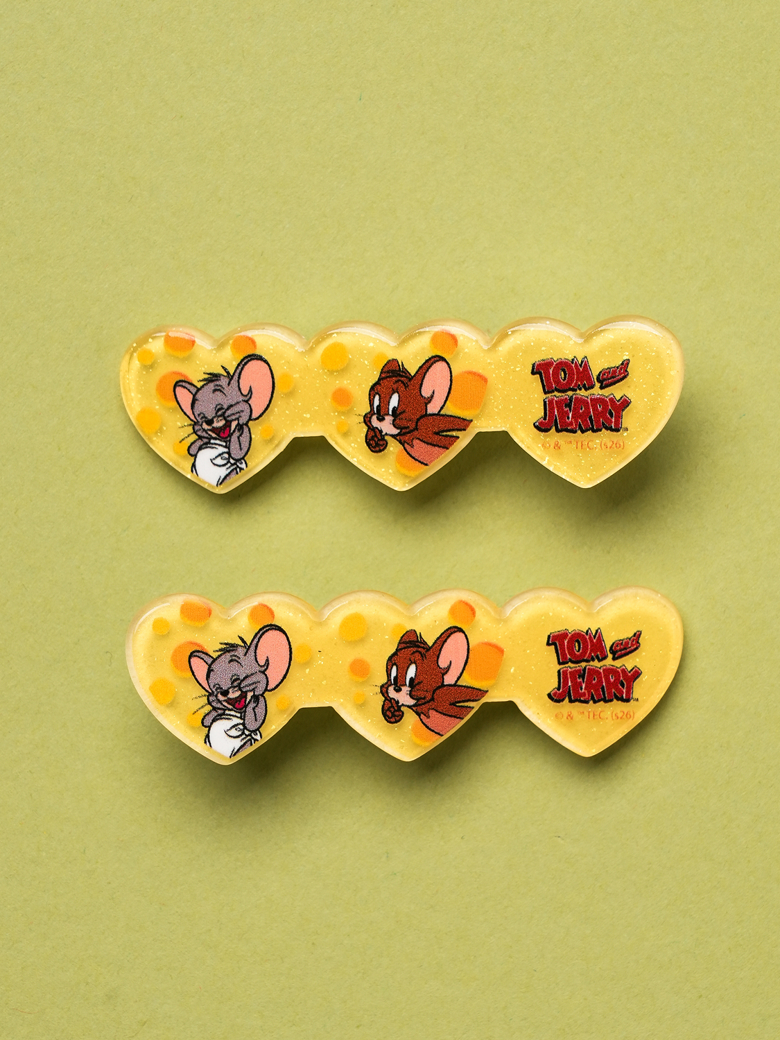 Tom and Jerry heart hair pin 2pcs yellow