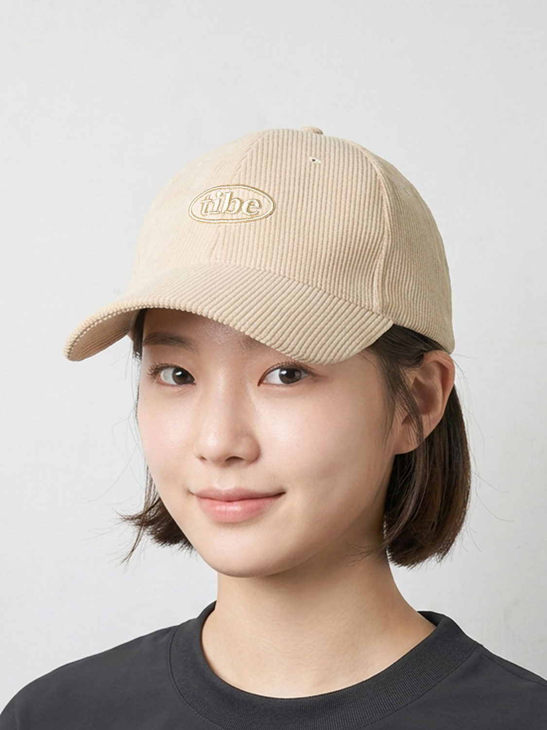 Embroidered corduroy ball cap ivory