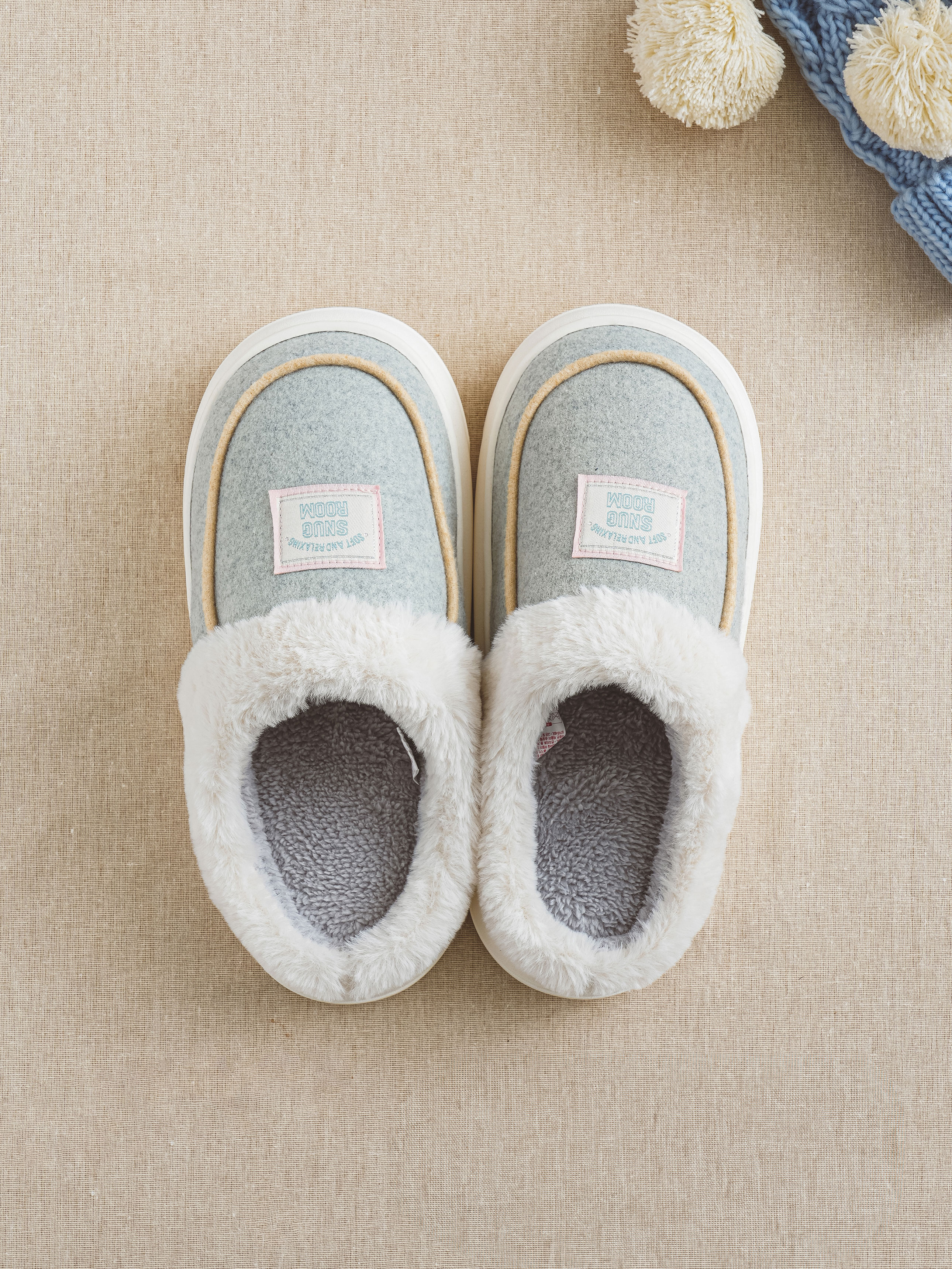 Color combination point fur lining living room shoes 230~250 mm mint