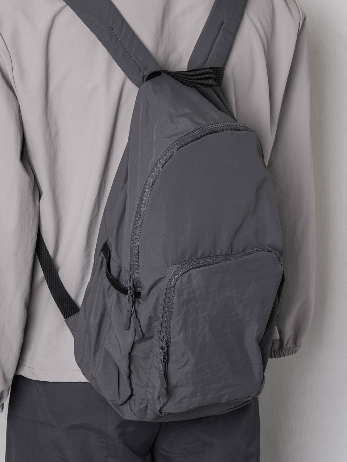 Nylon lightweight front pocket backpack gray