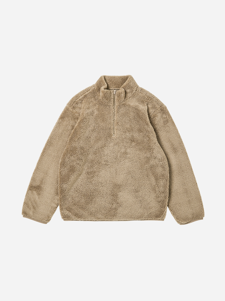 [Common] Fluffy Long Sleeve Fleece Half Zip Up S Milk Brown