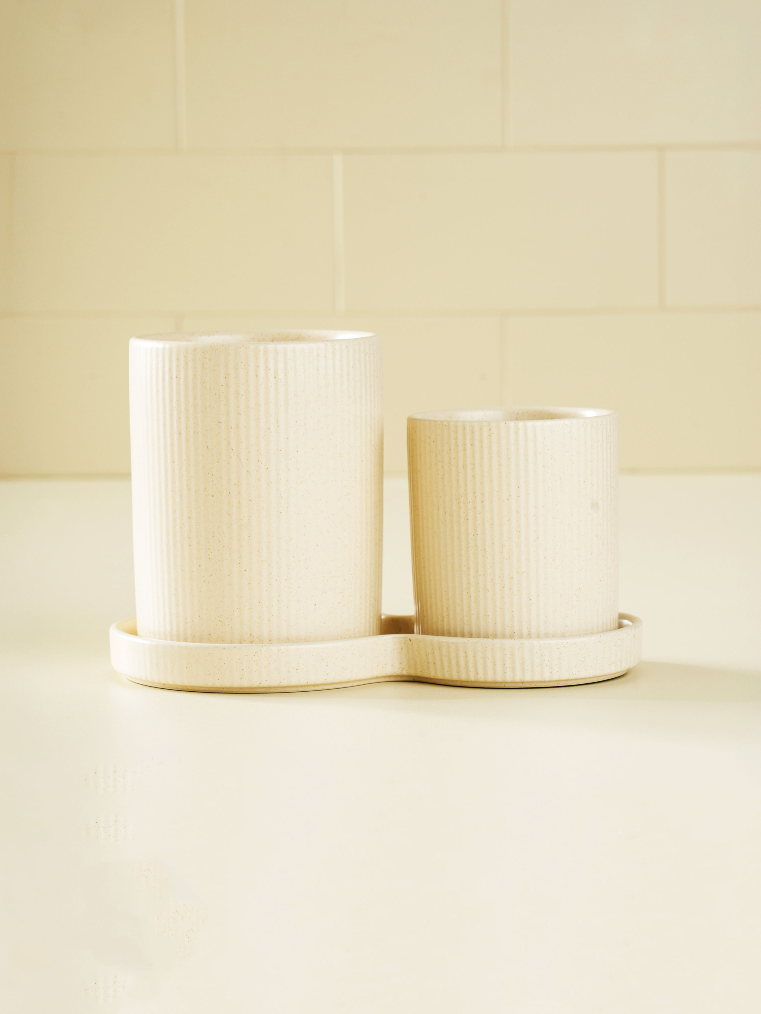Matte pastel 2-piece cutlery container set beige