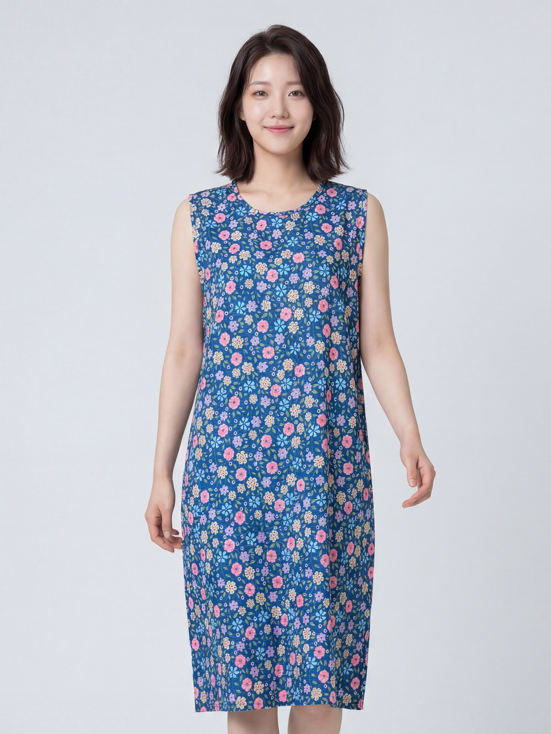 [Women] Pattern sleeveless dress blue