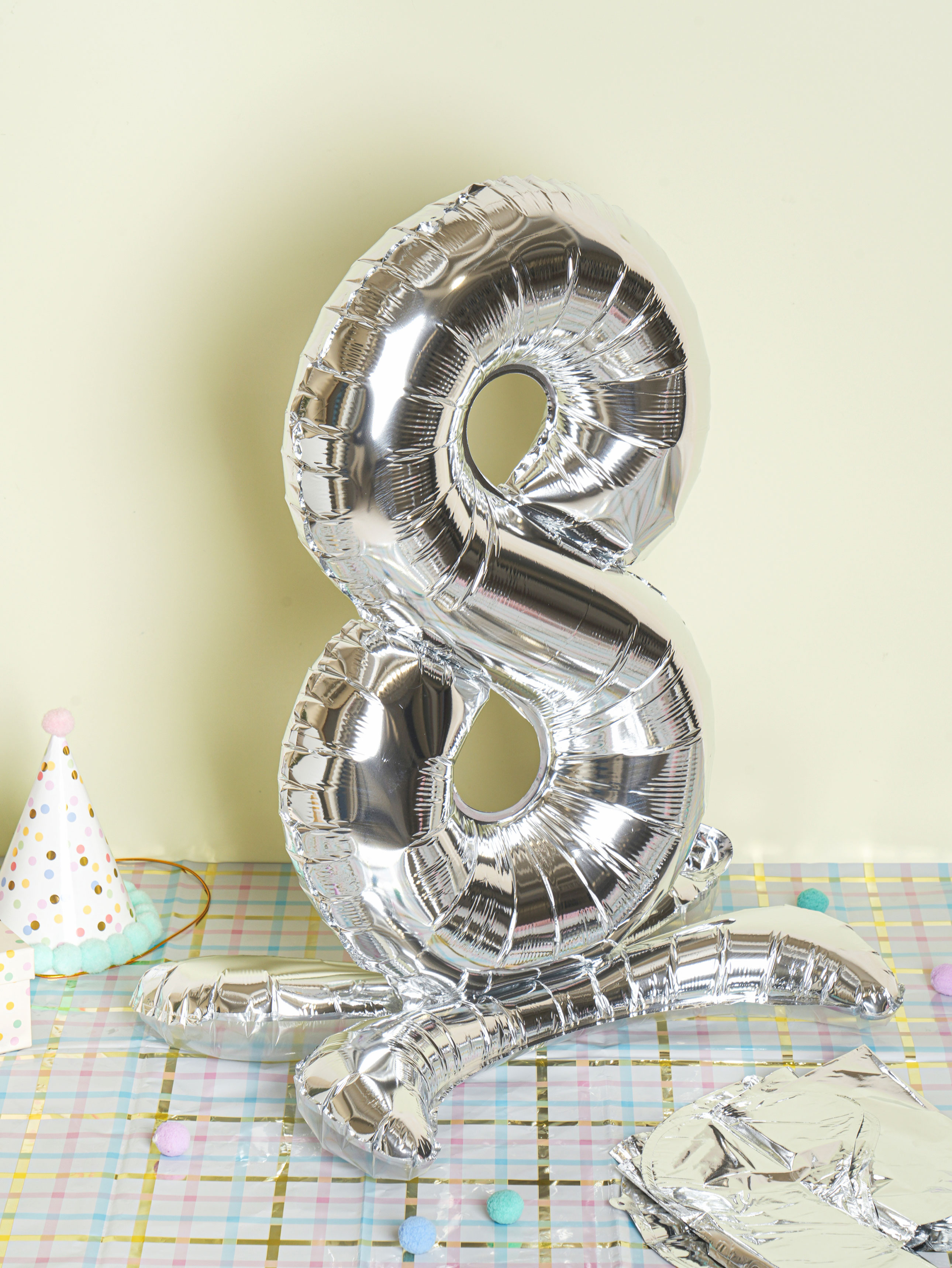 Silver Metallic Standing Number Balloon 8