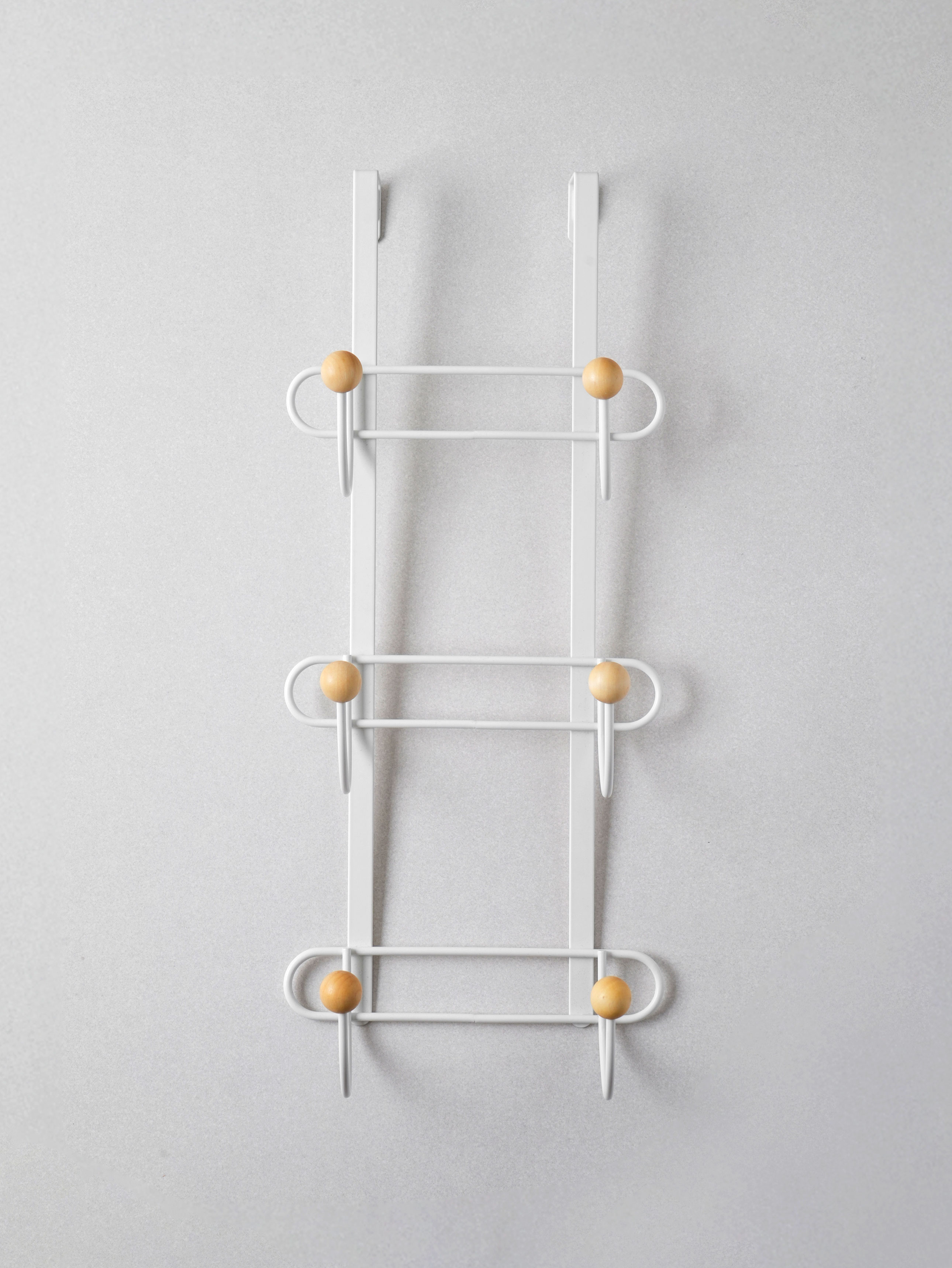 6 vertical wooden ball door hooks