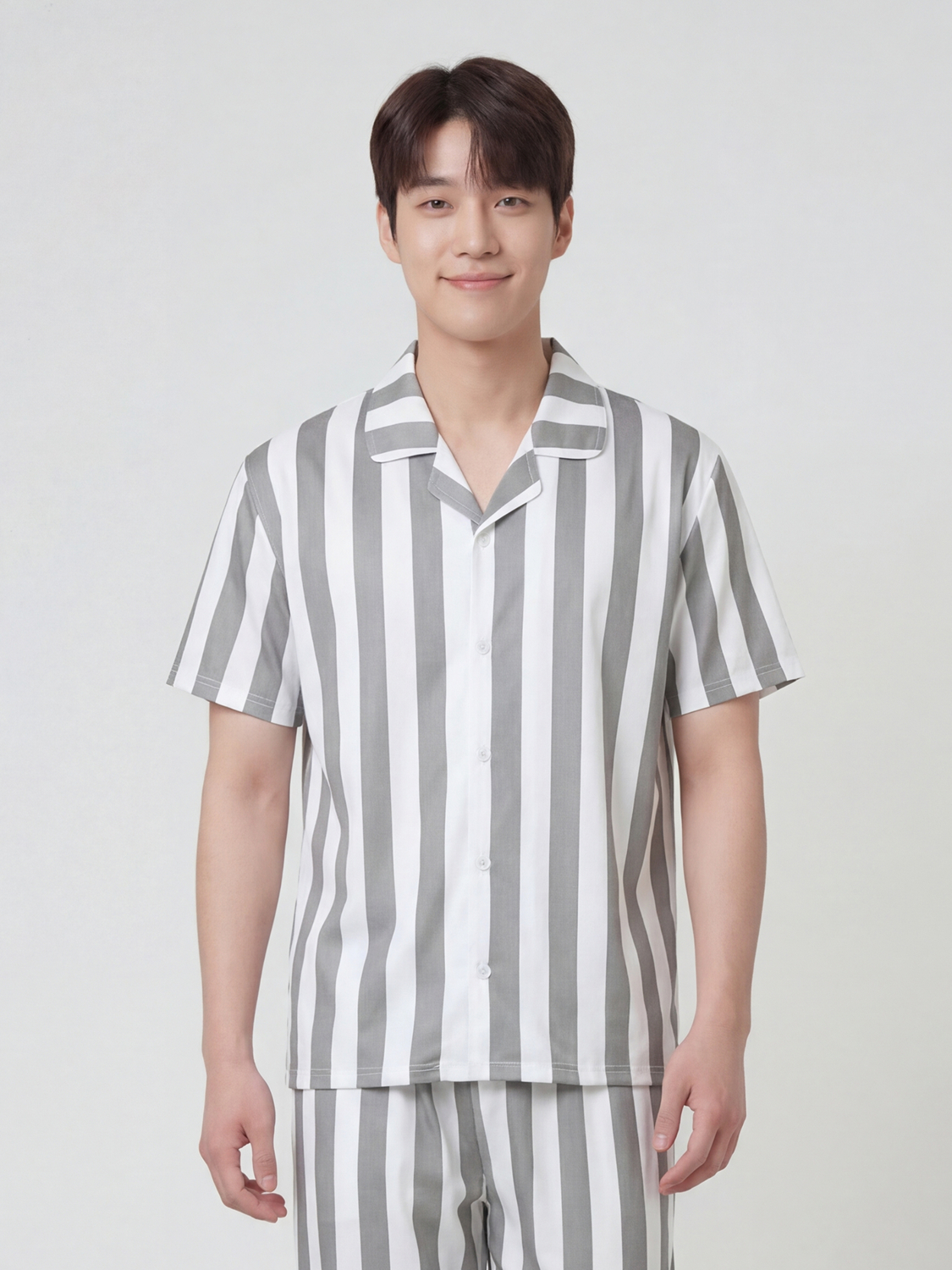 [Common] Pattern Short Sleeve Pajamas XL Gray Stripe