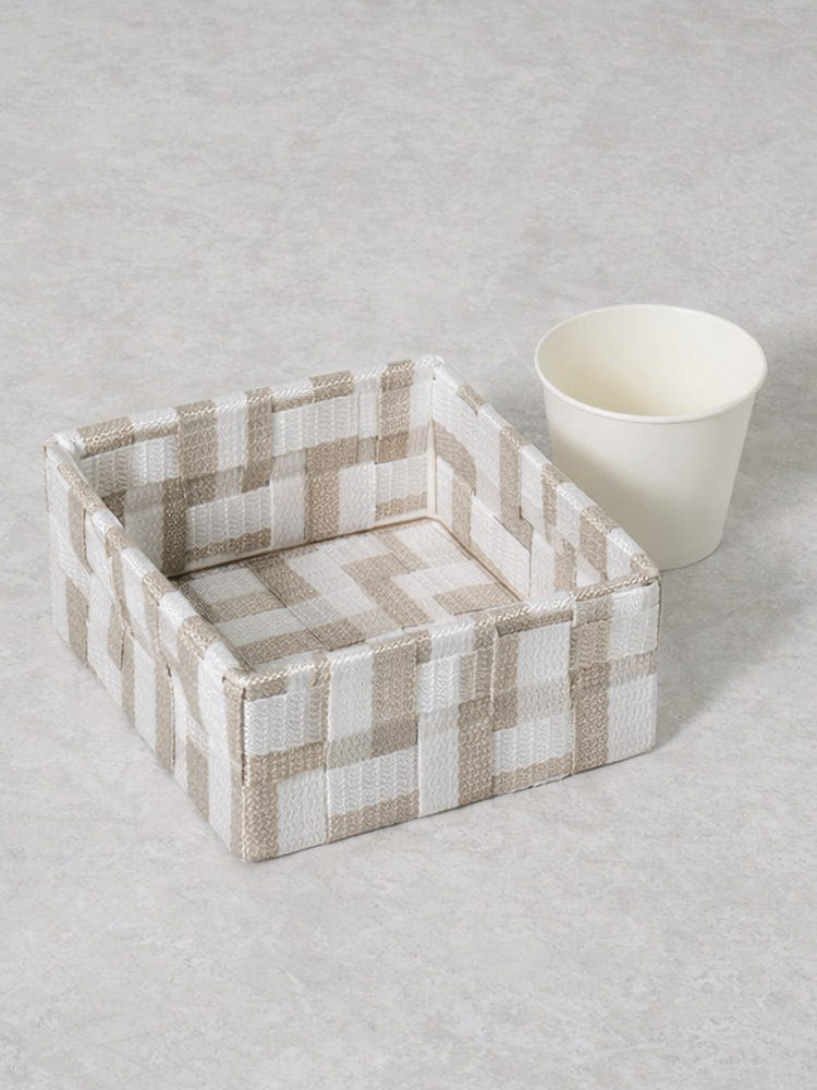 Two-tone woven braided square basket 13