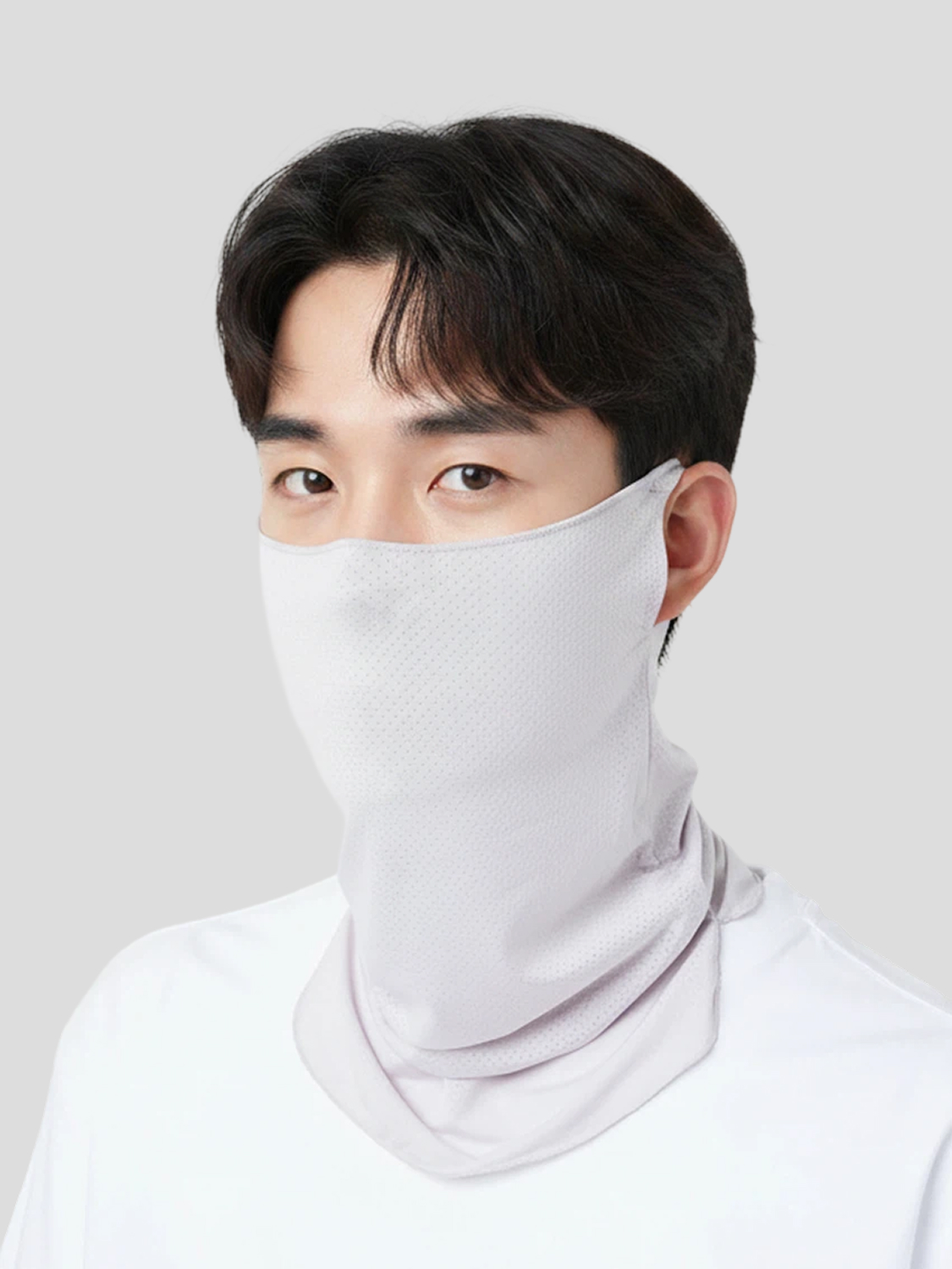 메시 귀걸이식 롱 스카프 연그레이