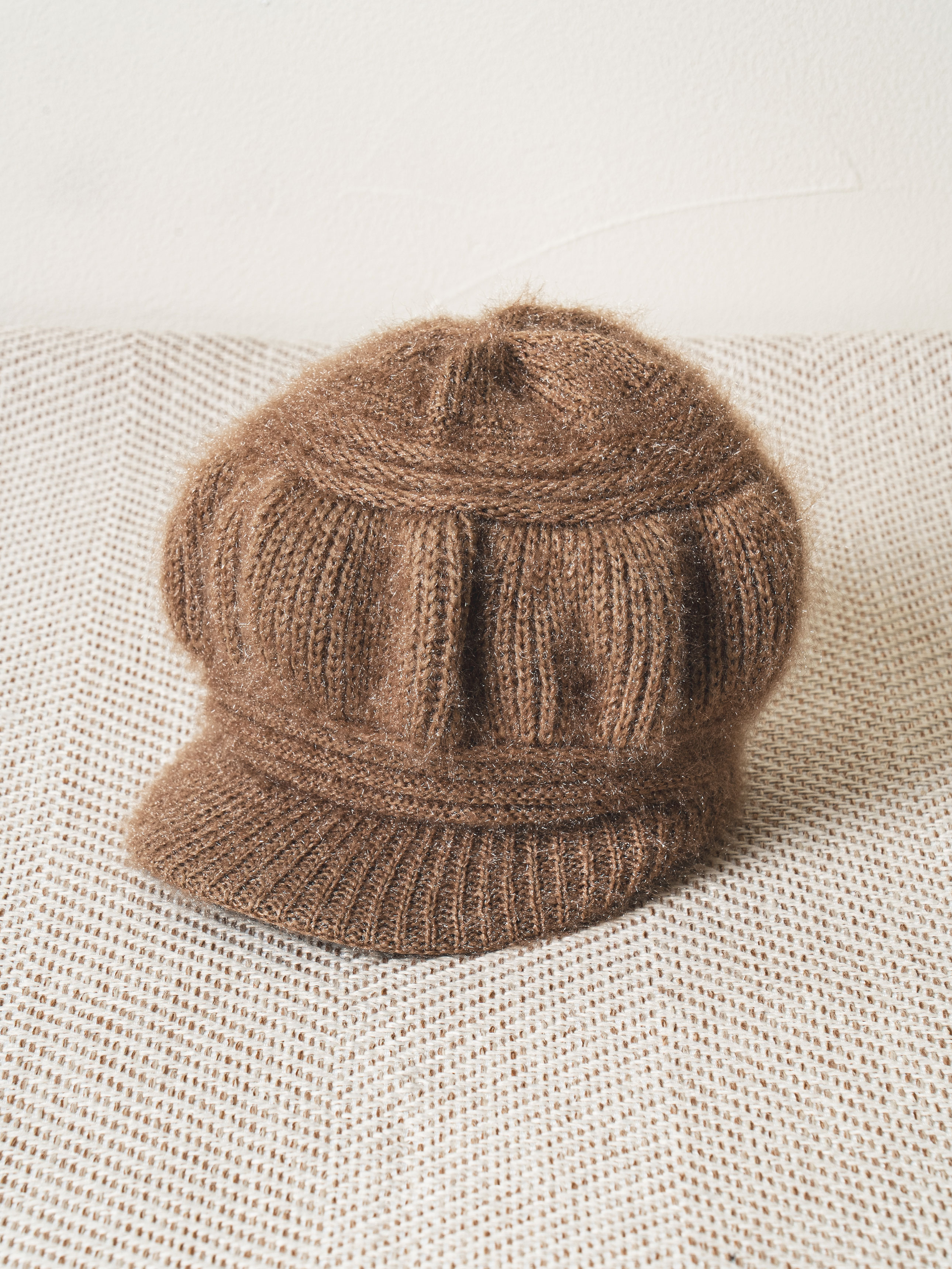 Knit Woven Fur Lined Cap Hat