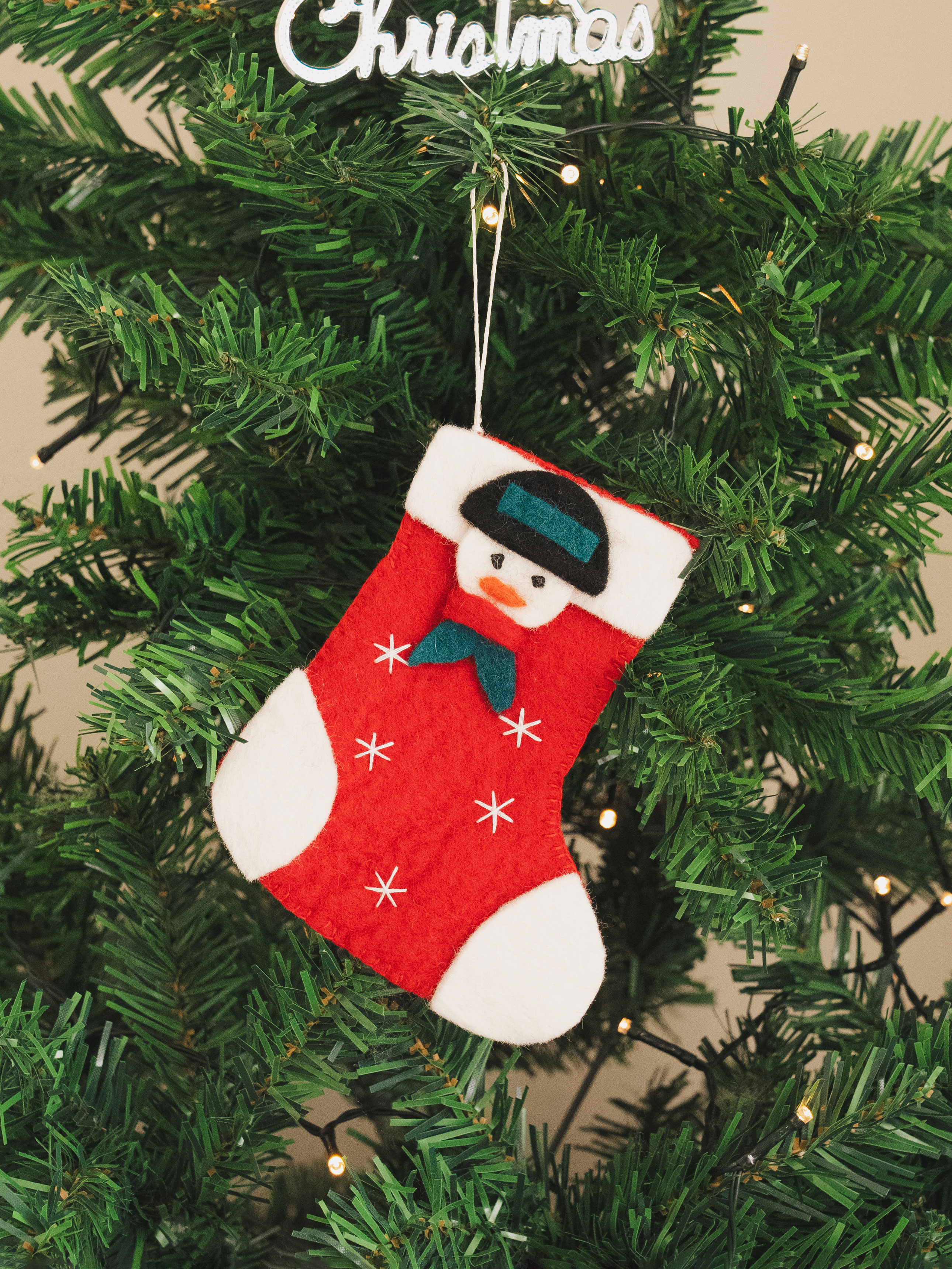 christmas wool sock tree decoration red