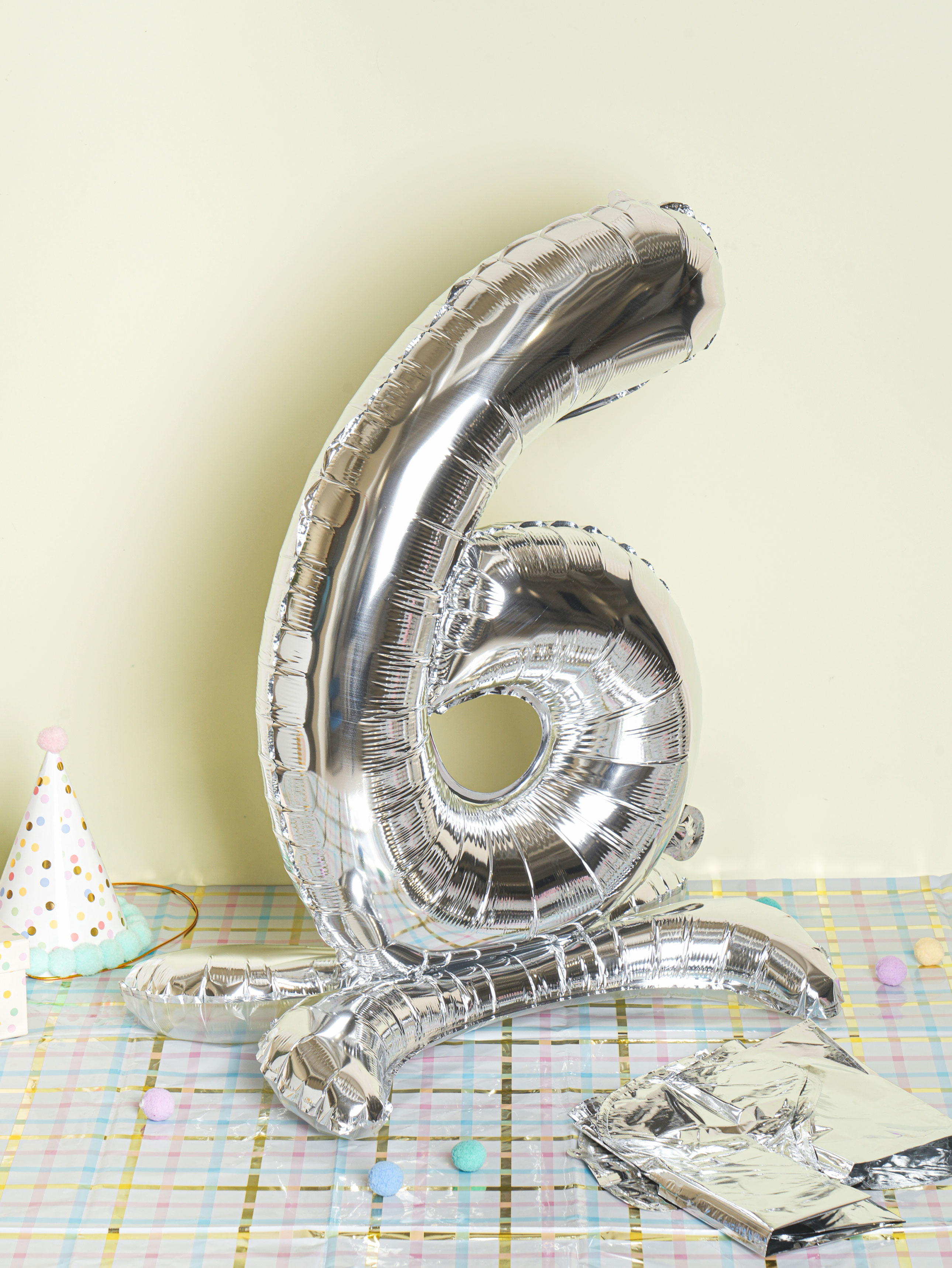 Silver Metallic Standing Number Balloon 6