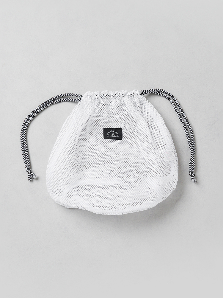 mesh drawstring pouch white