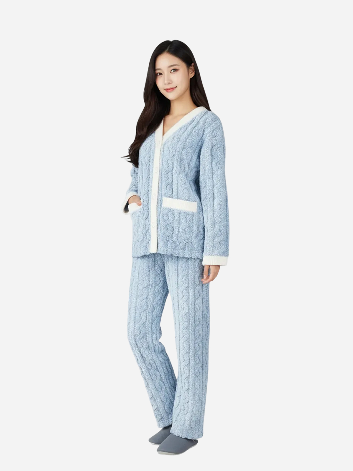 cable pattern pajama top blue