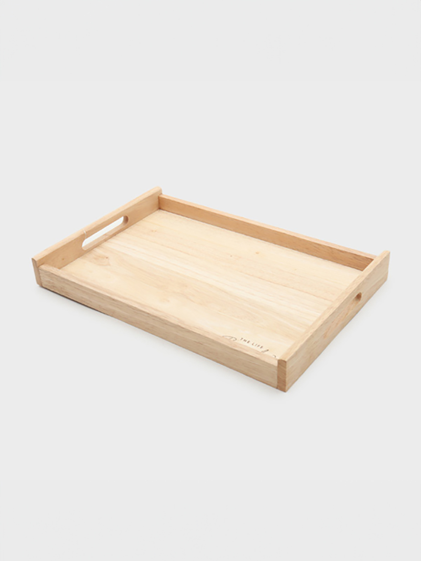 Rubber wood square handle tray