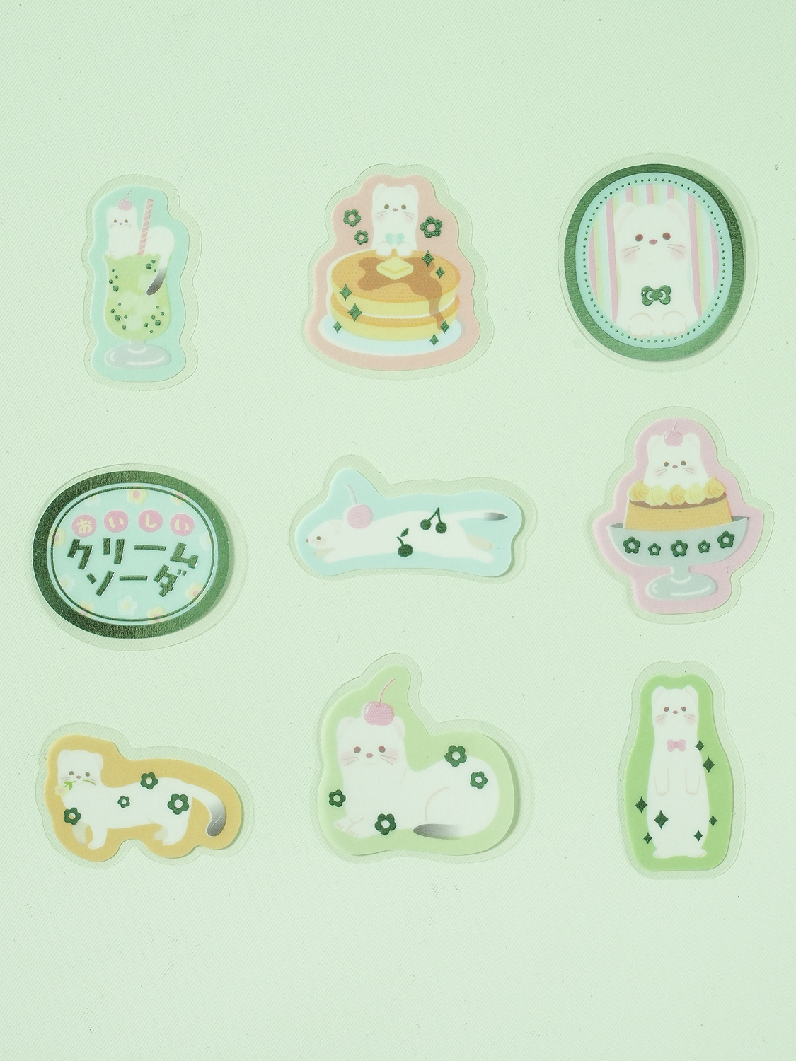 27 cream soda green flake flake stickers