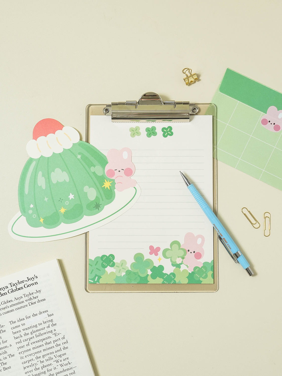 Pudding die cut & plain letter 4 set green