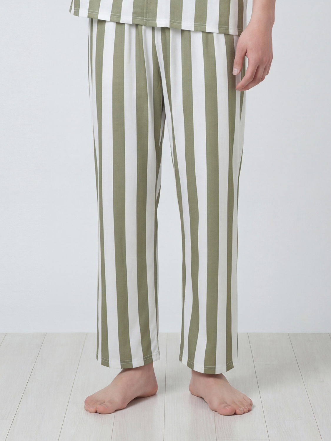 [Common] Pattern Long Pants Pajamas L Green Stripe