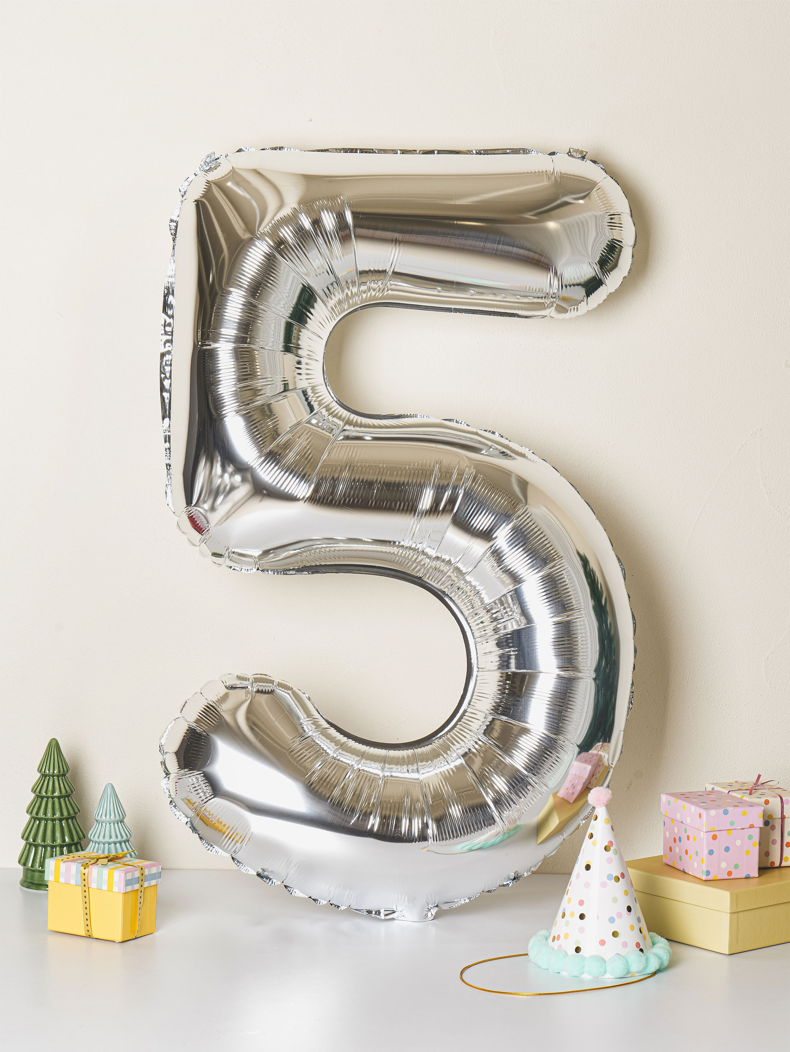large silver number balloon 5