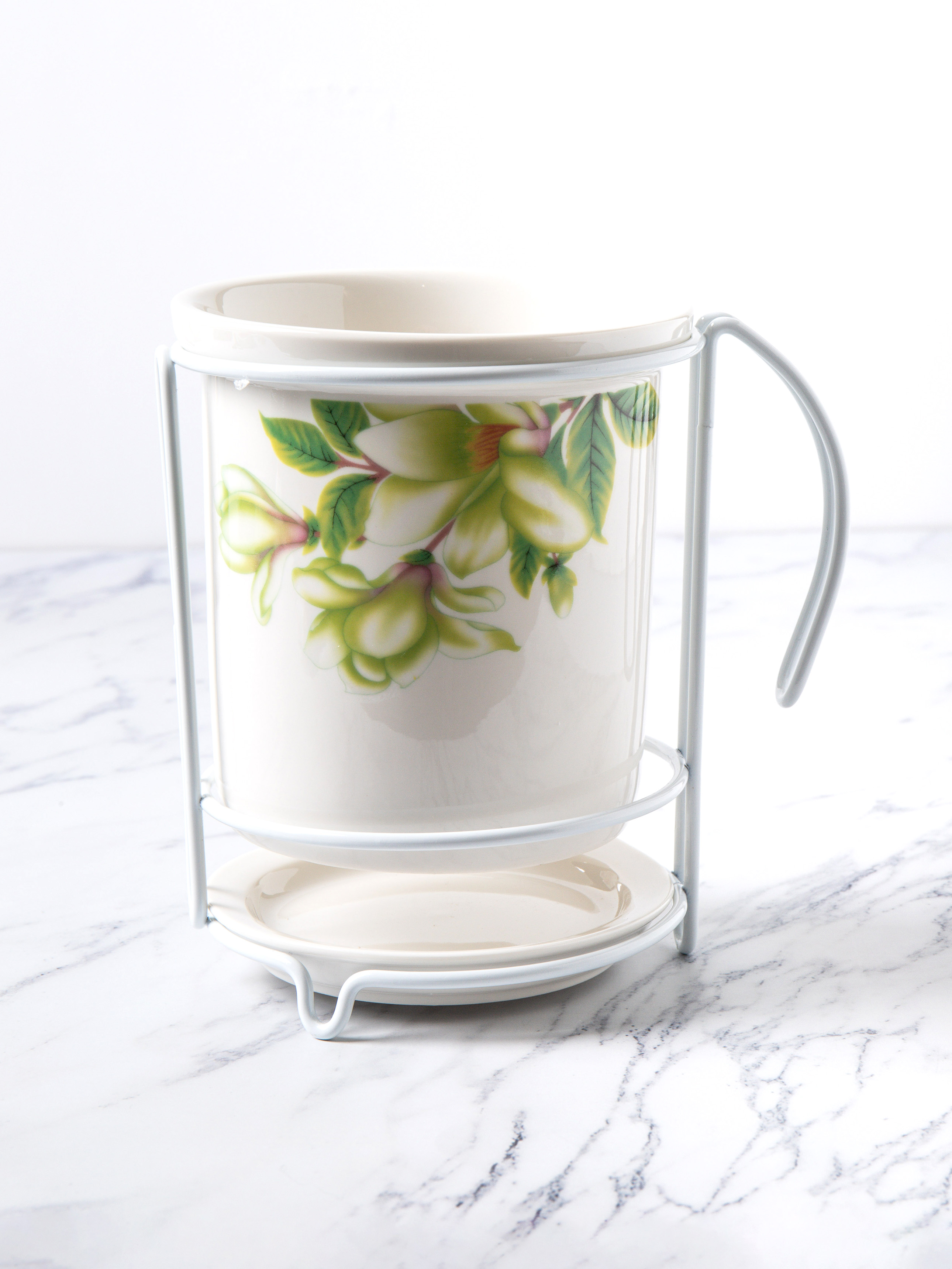 Floral cutlery container large green