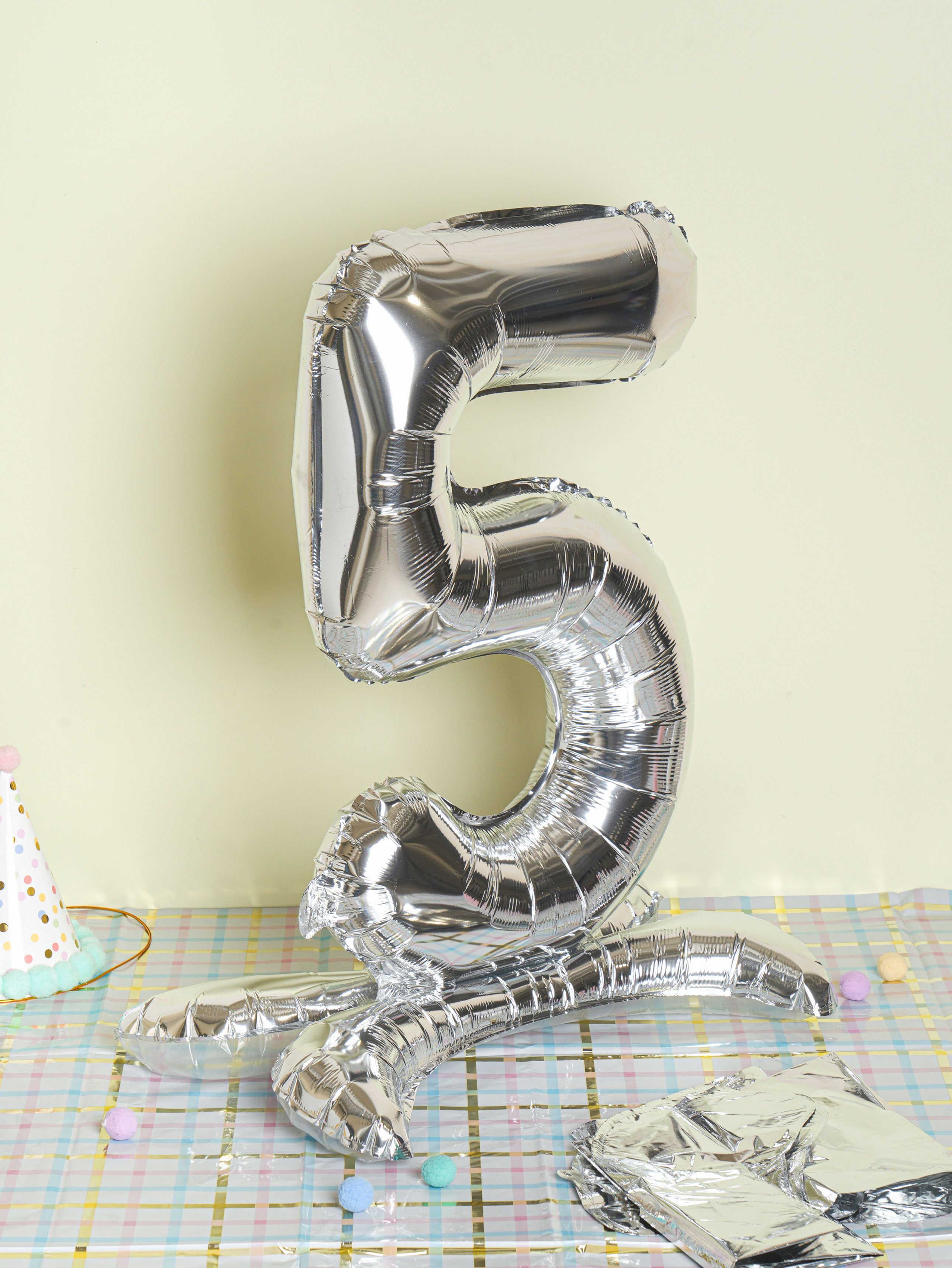 Silver Metallic Standing Number Balloon 5