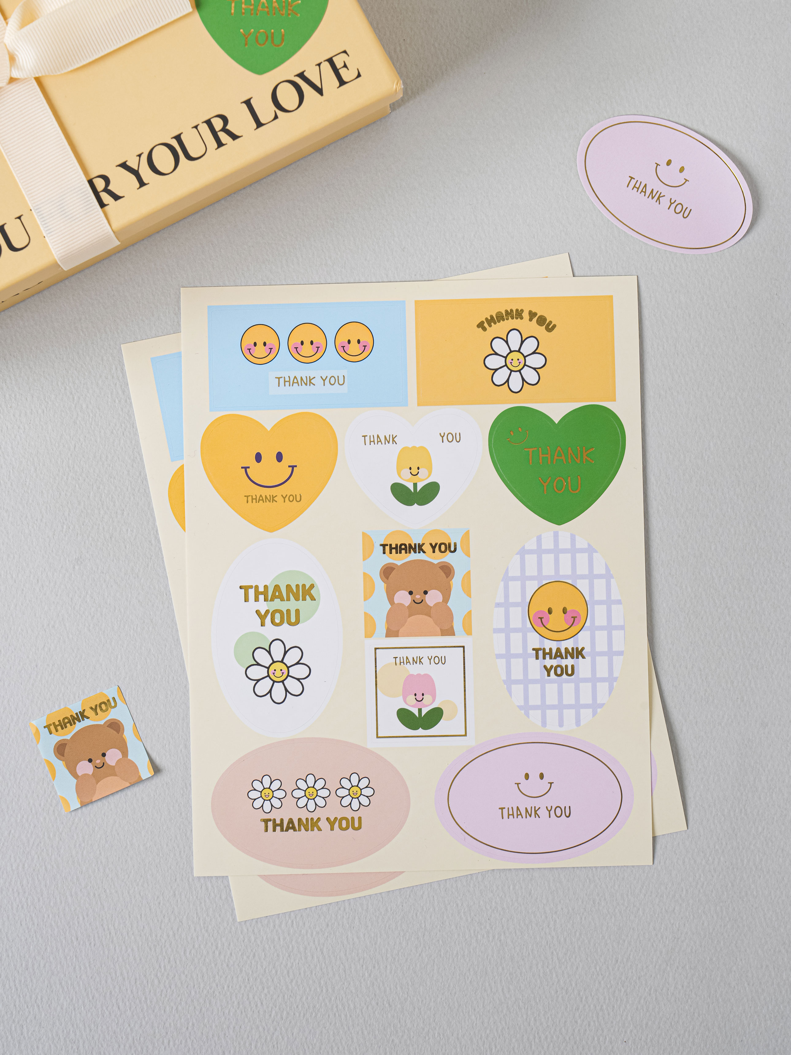 2 gold foil gift stickers smile