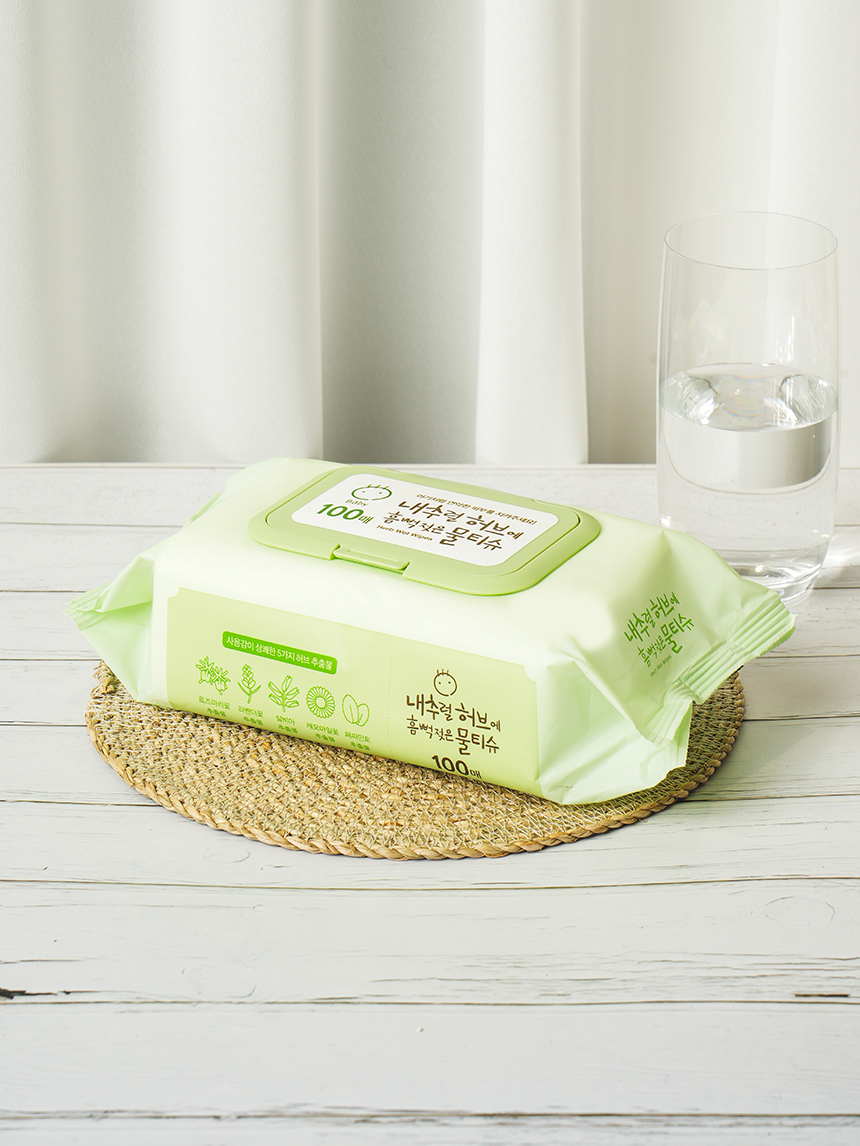 Natural herb wet wipes cap type 100 sheets