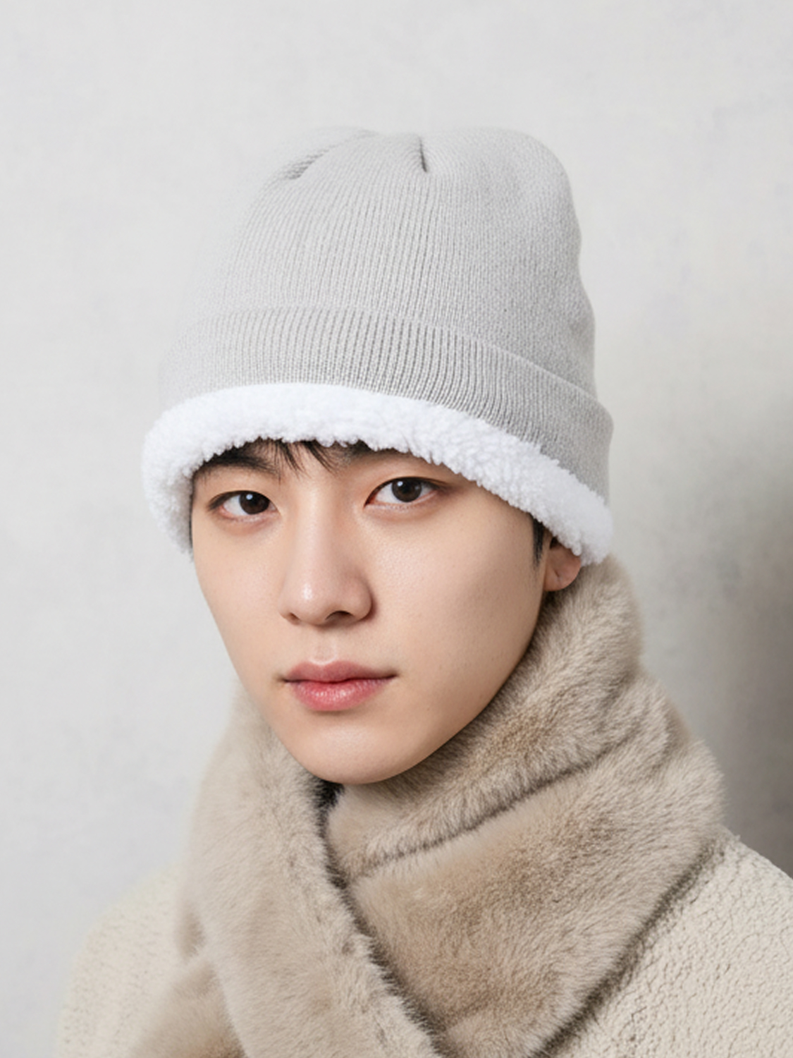 Simple beanie gray with fur lining