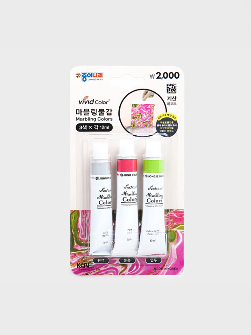 Paper Nara marbling paint 3 colors 12ml (white, pink, light green)