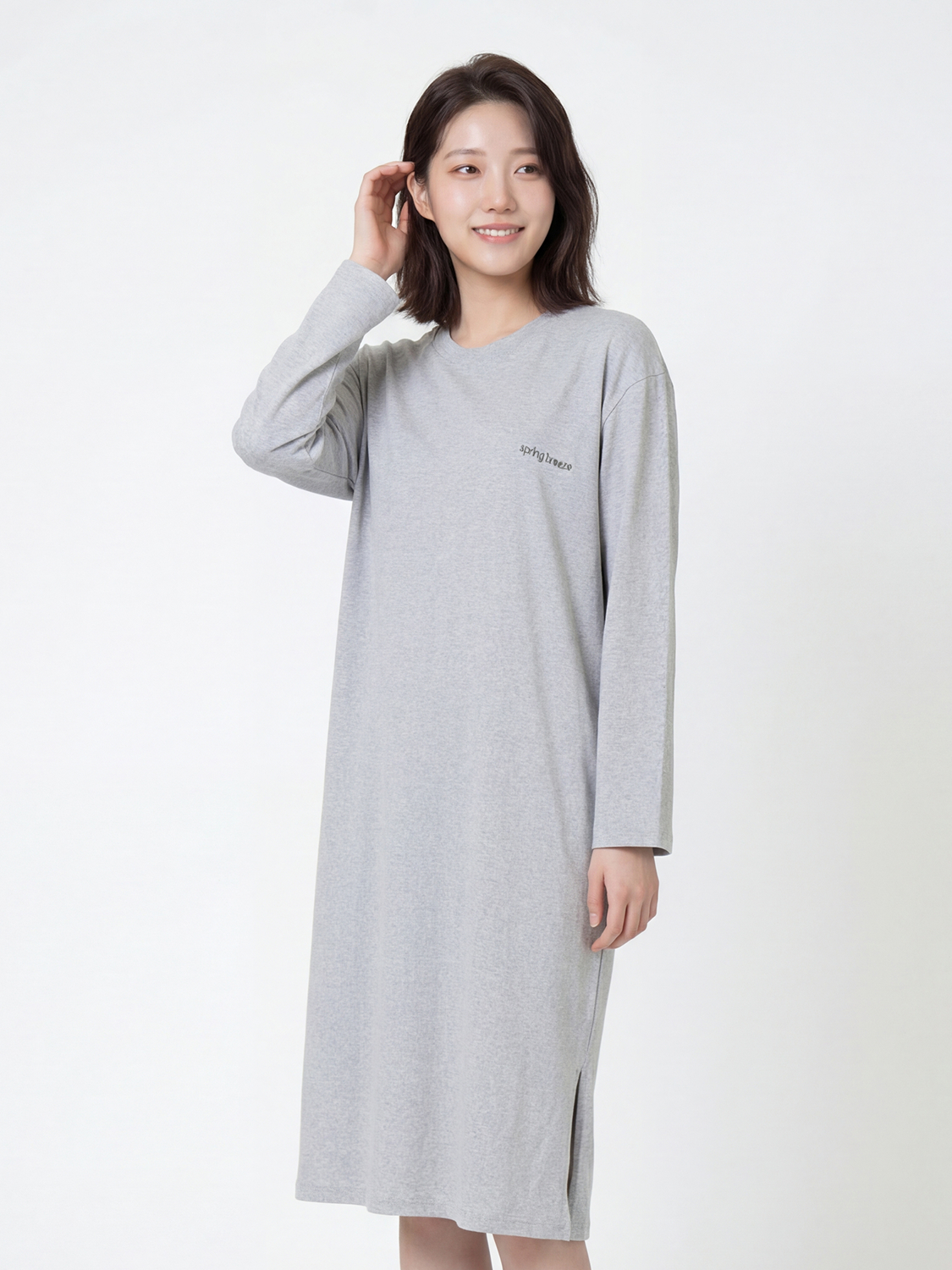 [Women] Lettering long sleeve dress gray