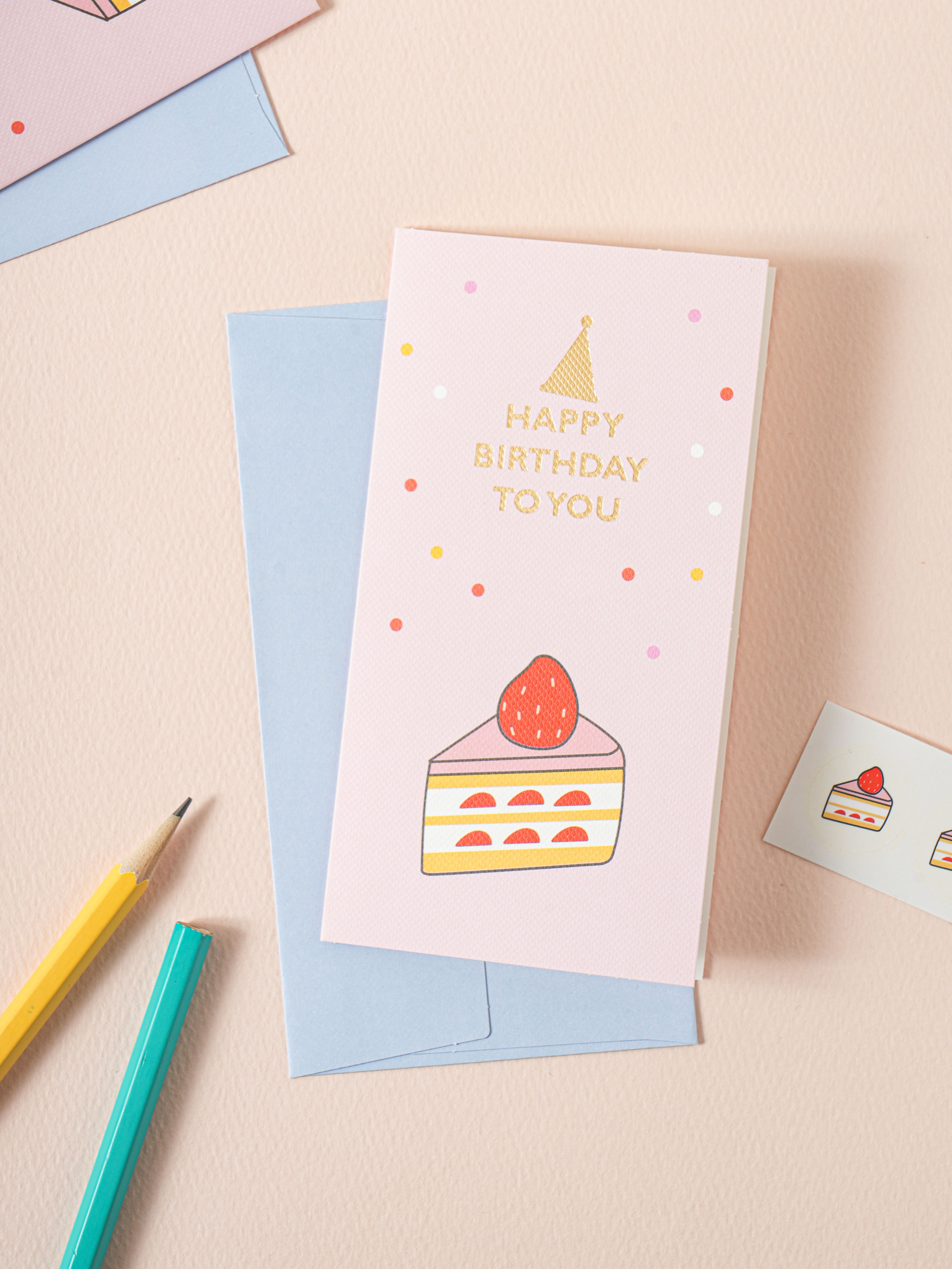 Happy birthday gold foil card 2 piece cake