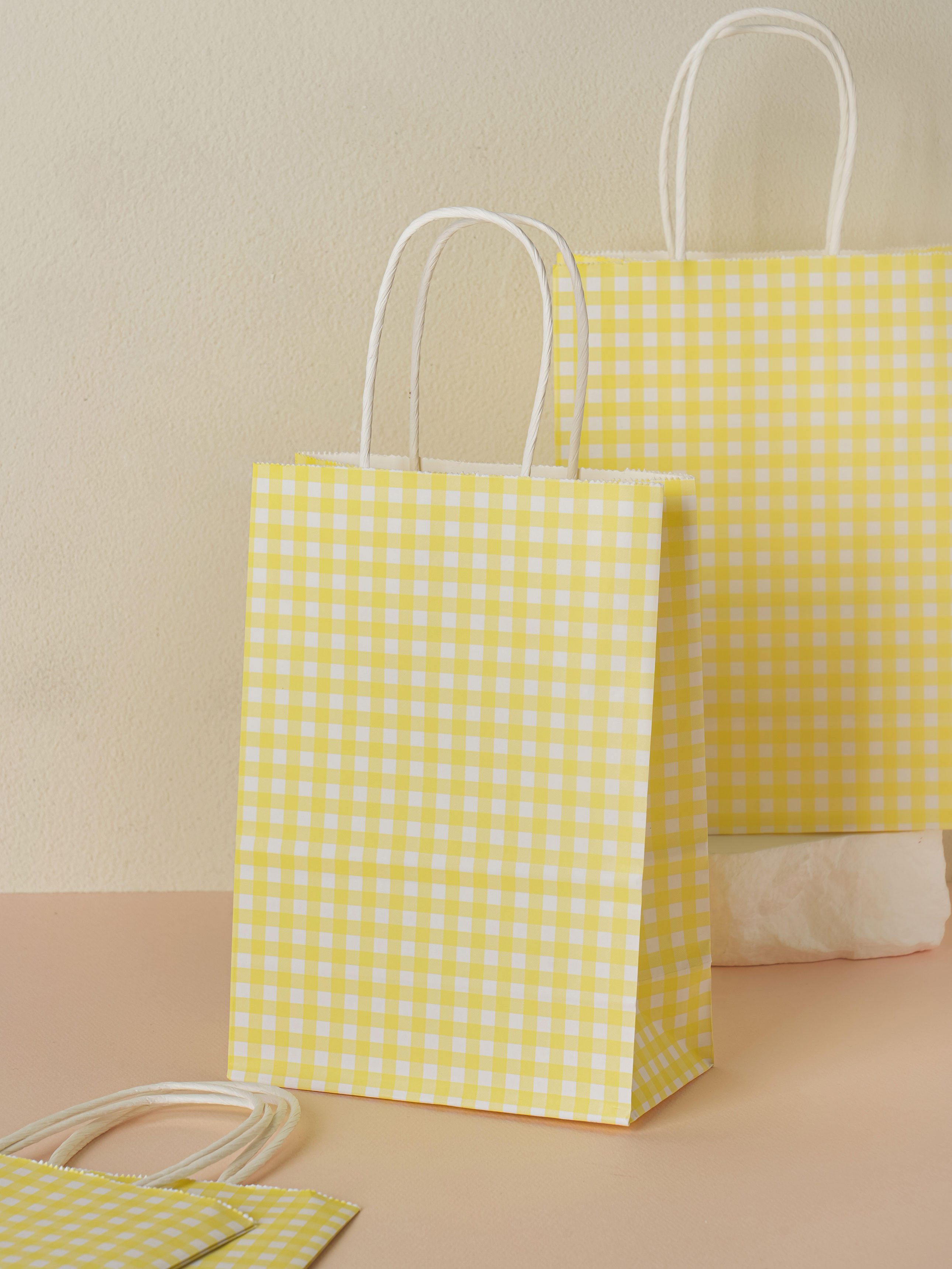 Gingham check bundle gift bag of 4 yellow