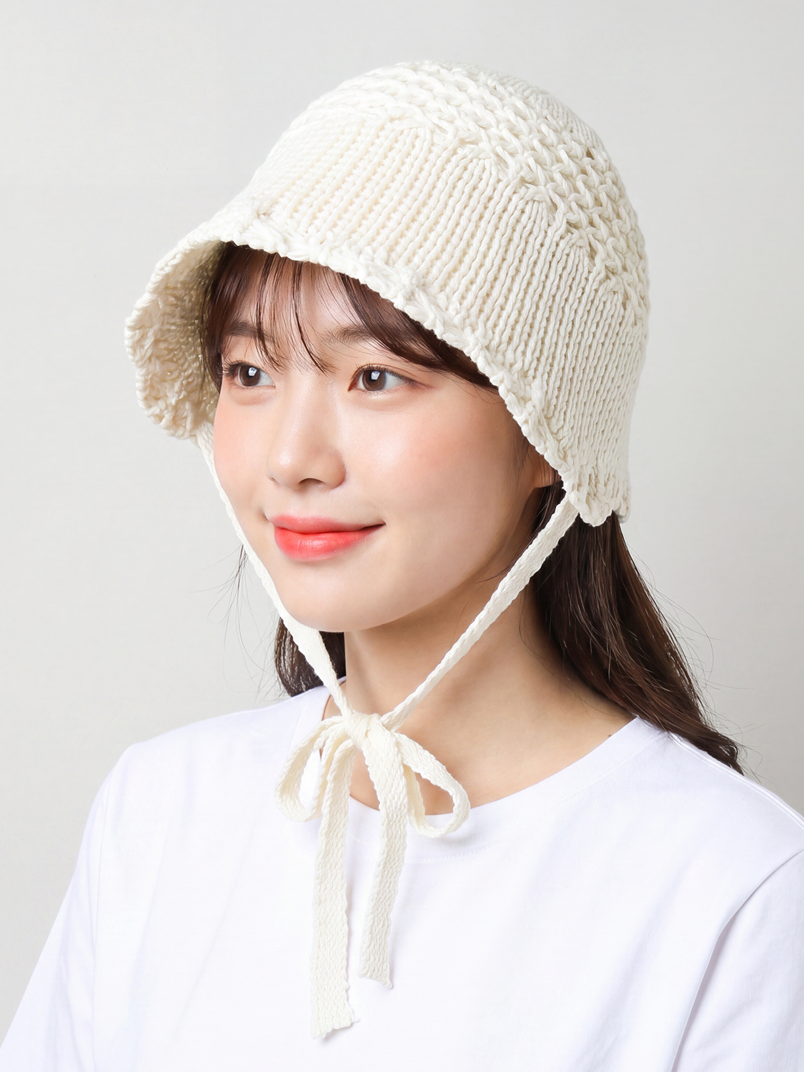 Knit Bonnet Hat Ivory