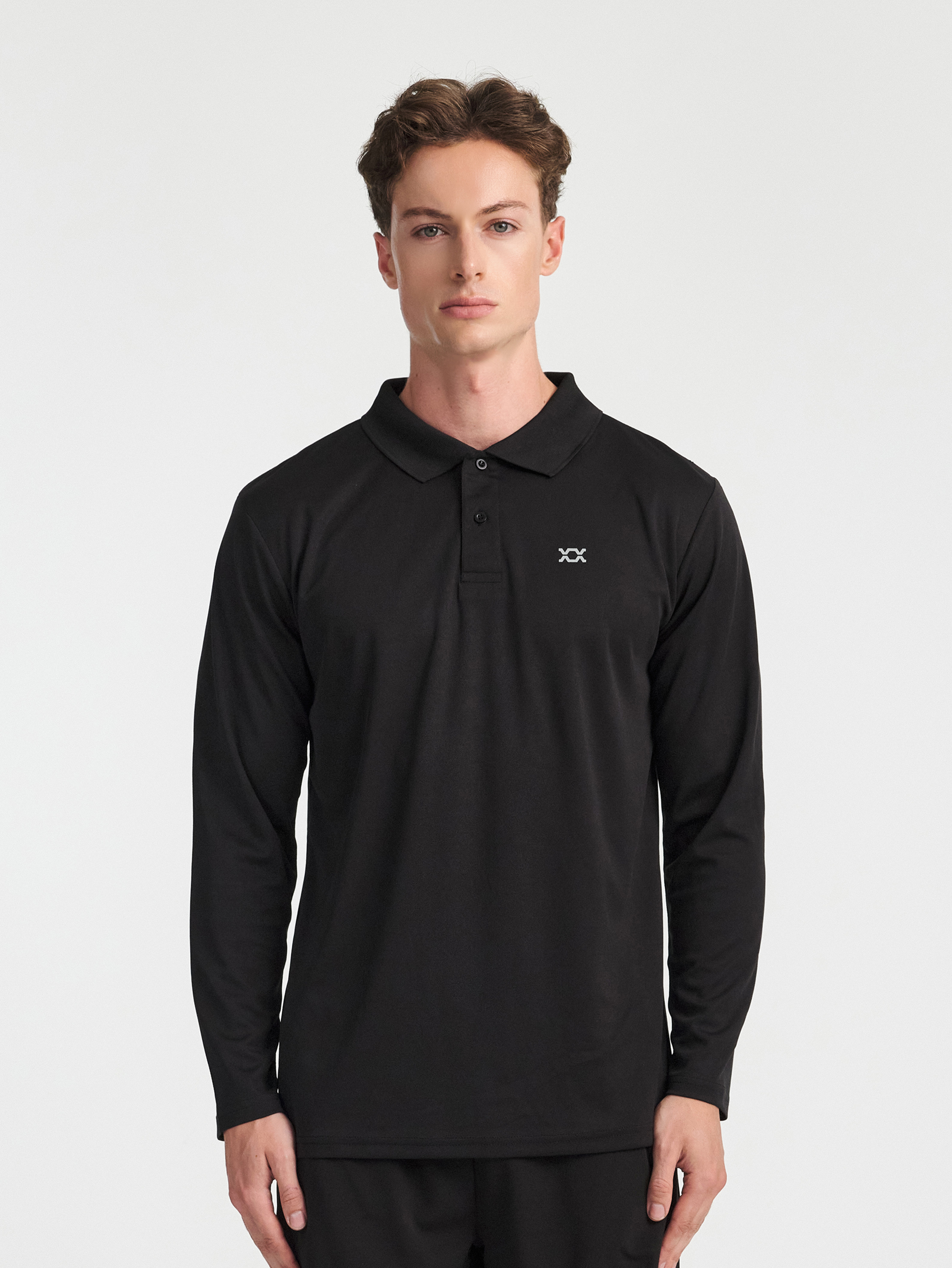 [Common]REXY Collar PK Long Sleeve T-Shirt M/L/XL Black