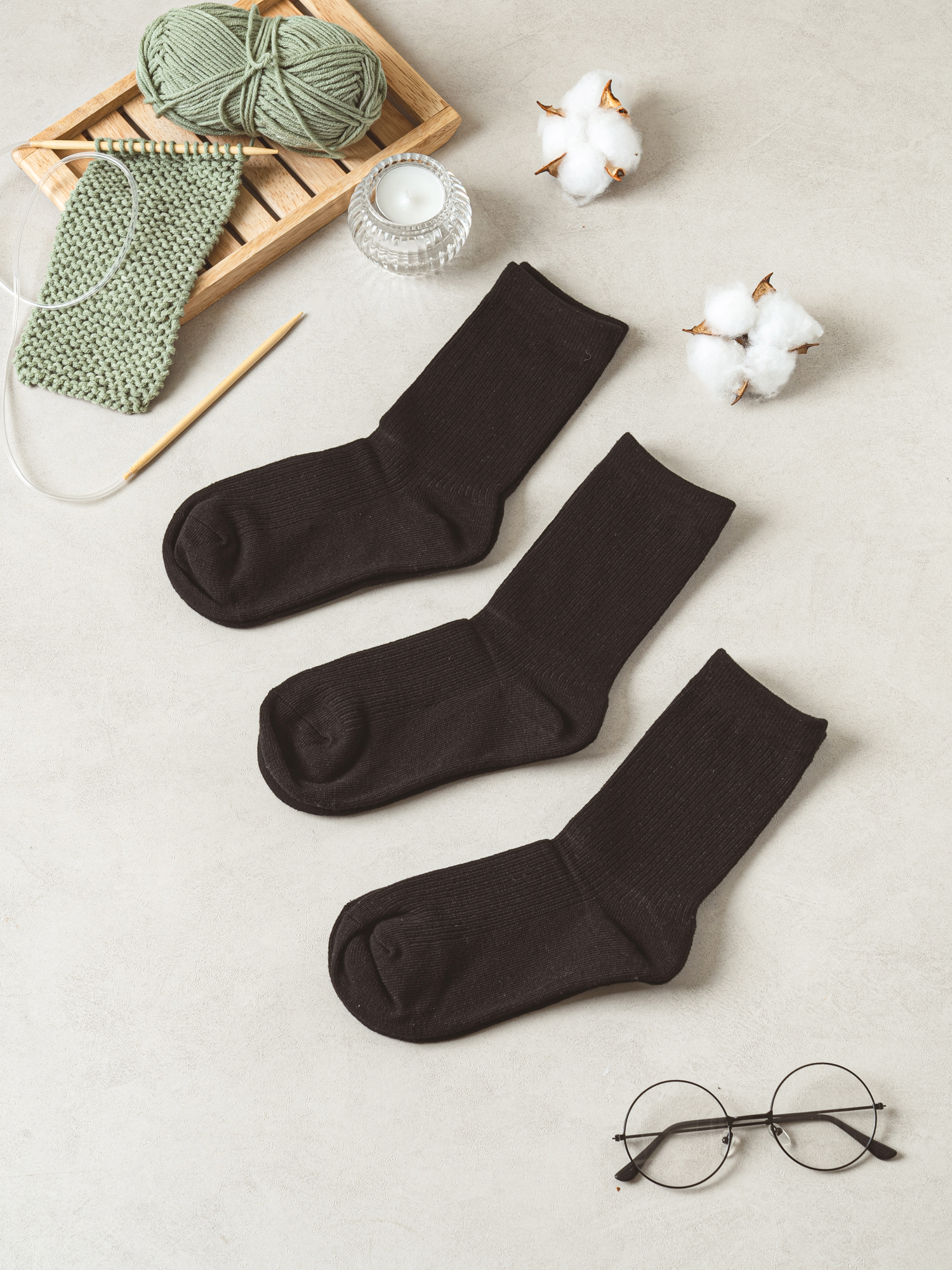 Monfoot Women's Long Tree Socks Set of 3 Black