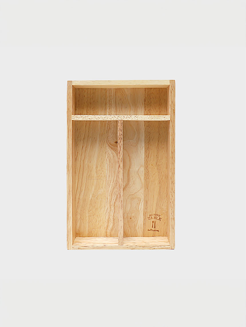 Rubber wood cutlery organizing tray