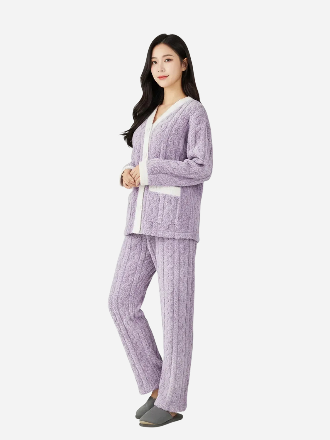 Cable Pattern Pajama Top Purple