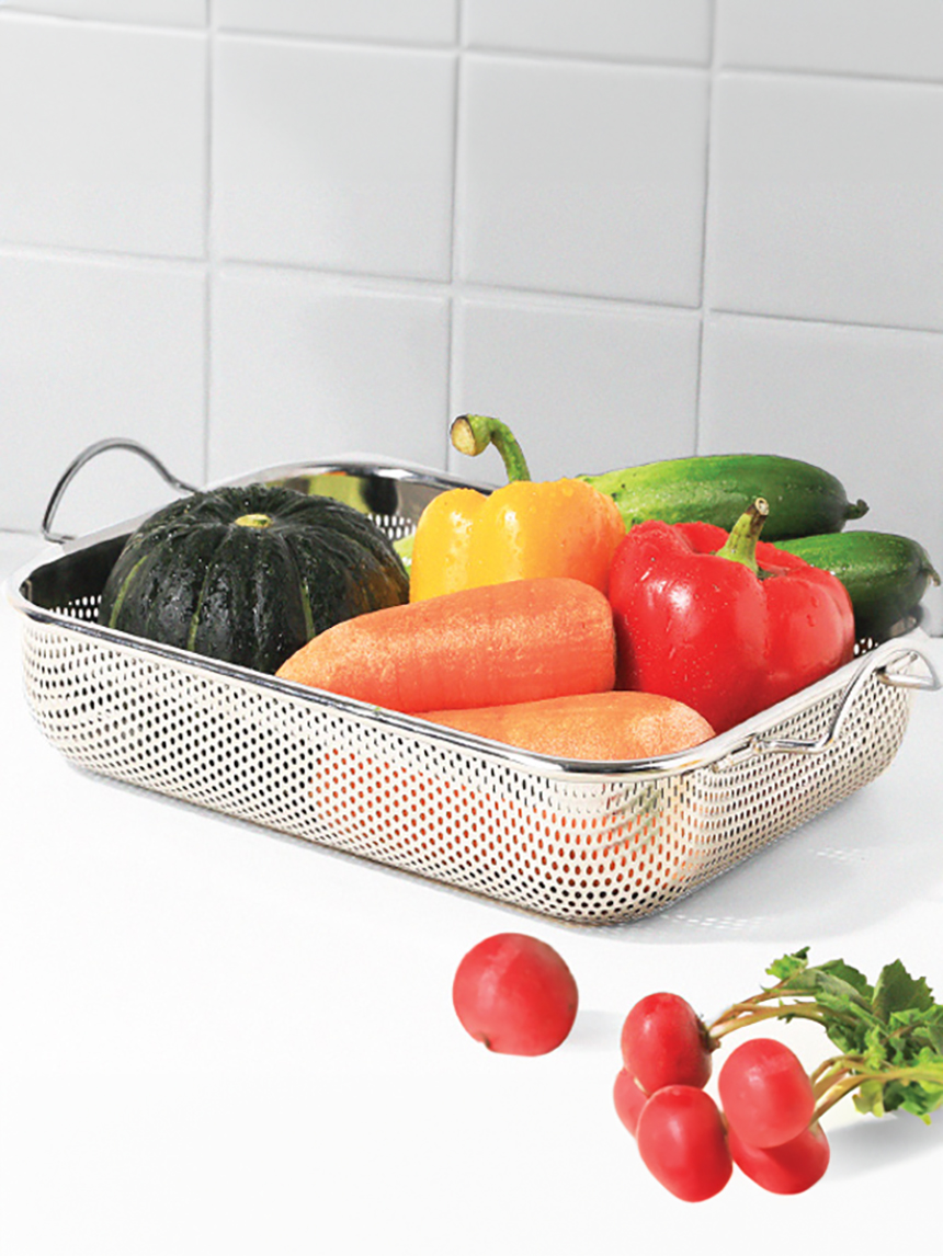 Stainless steel perforated rectangular tray 28