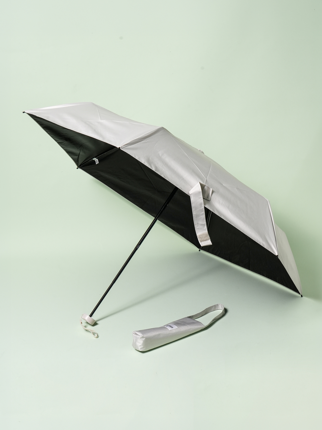 [Blocks up to 99% of UV] Handle pouch color 3-stage rain umbrella 6K 50 cm gray