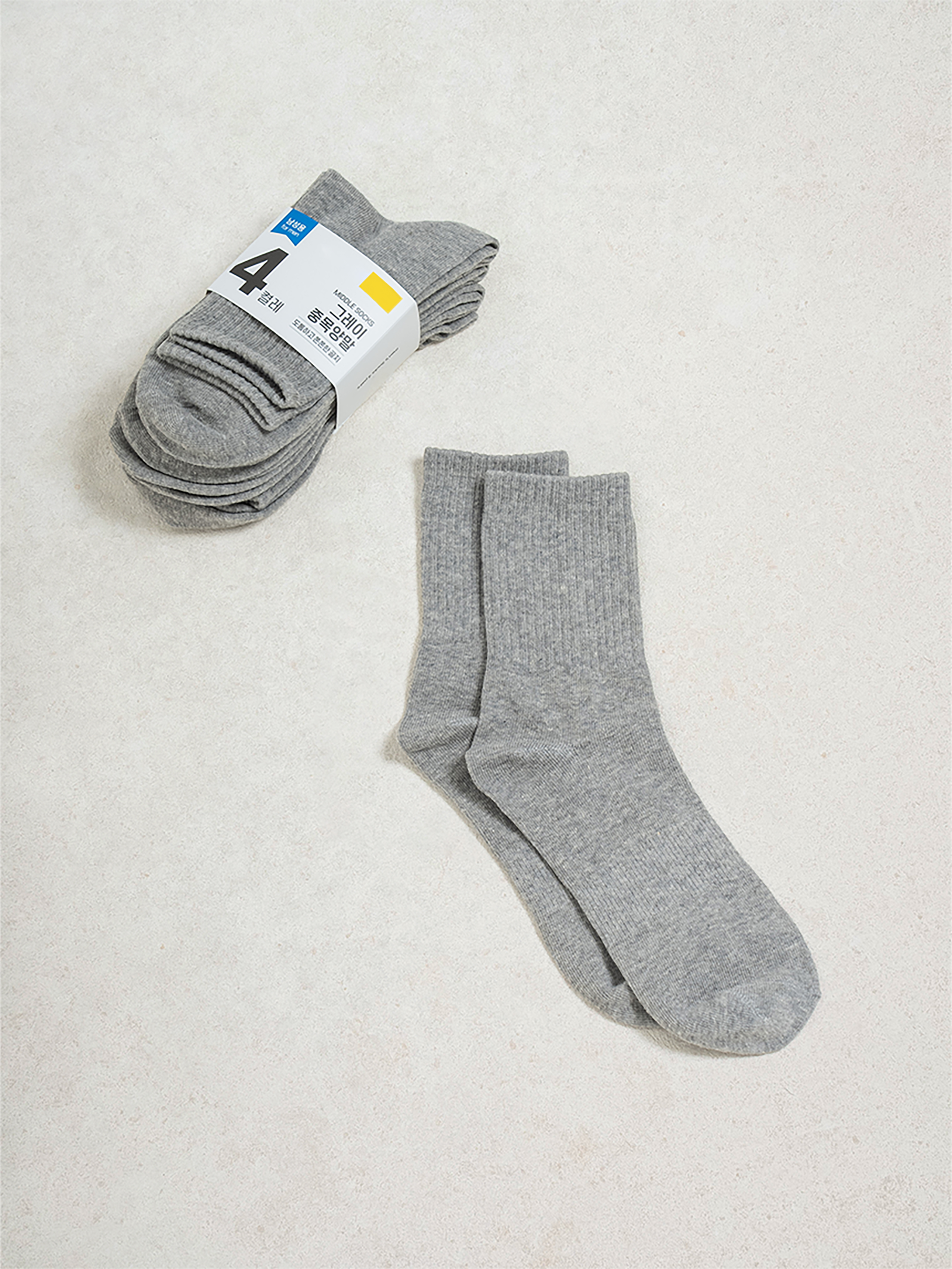 Men's Ribbed Medium Socks Gray 4 Pairs
