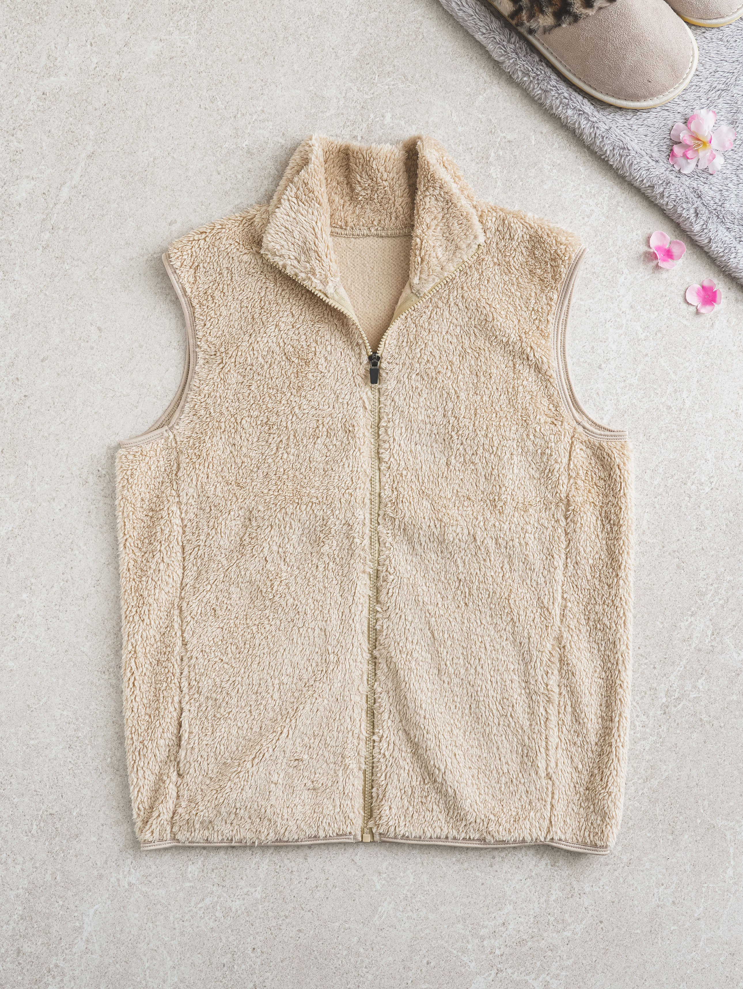 [Common]Fluffy Vest Fleece Zip-up M Beige