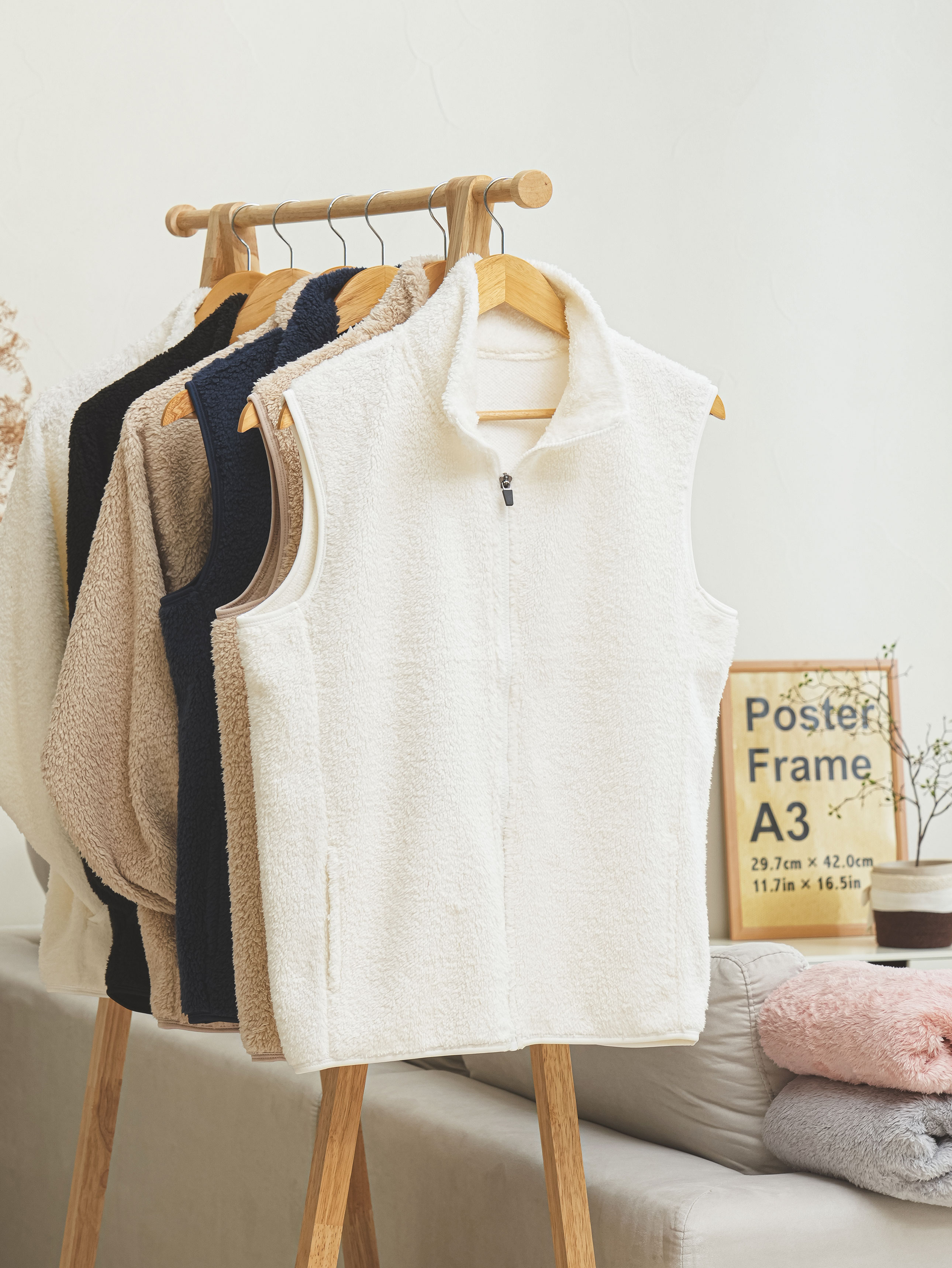 [Common]Fluffy Vest Fleece Zip-up M White