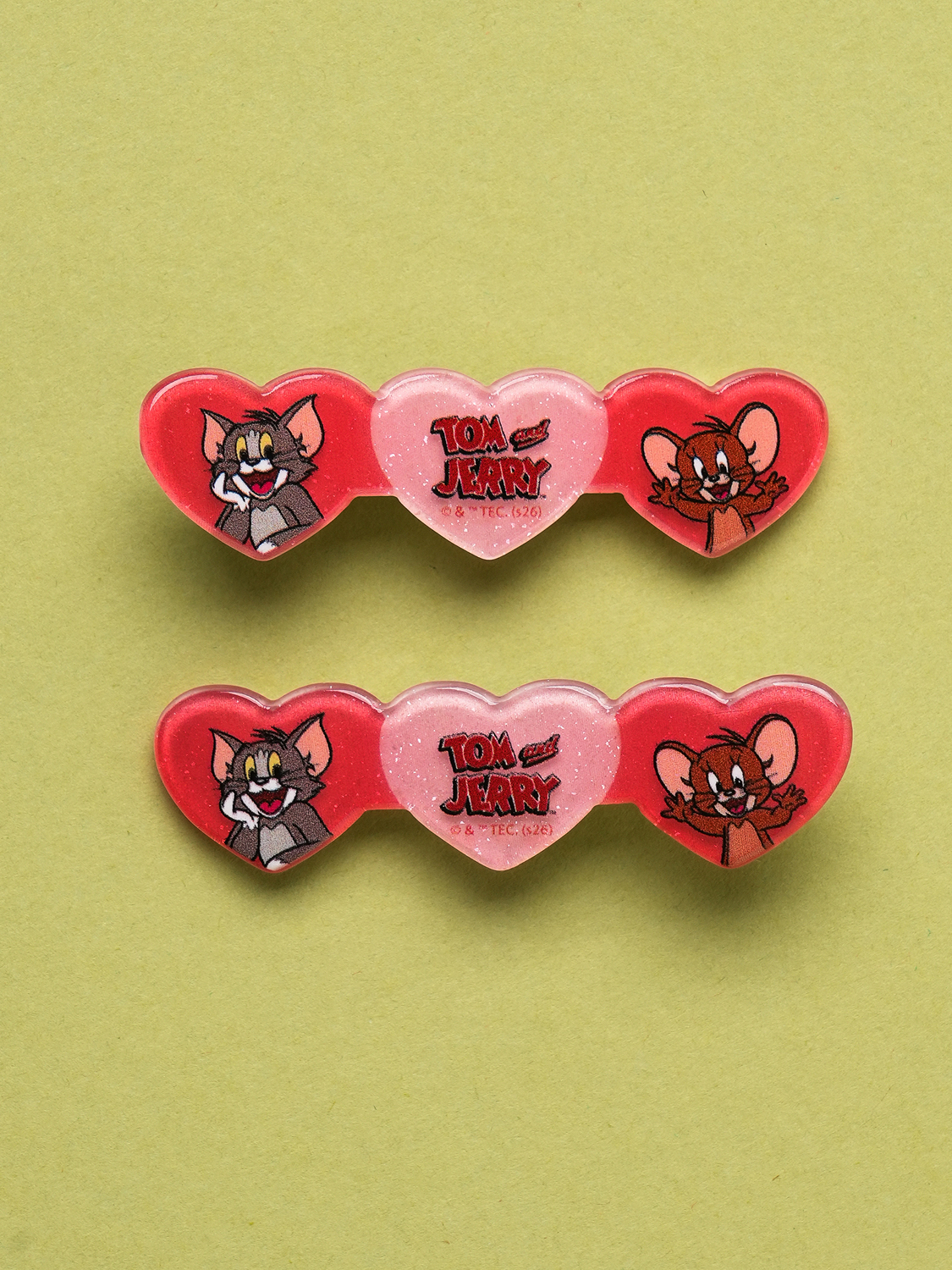 Tom and Jerry heart hair pin 2pcs pink