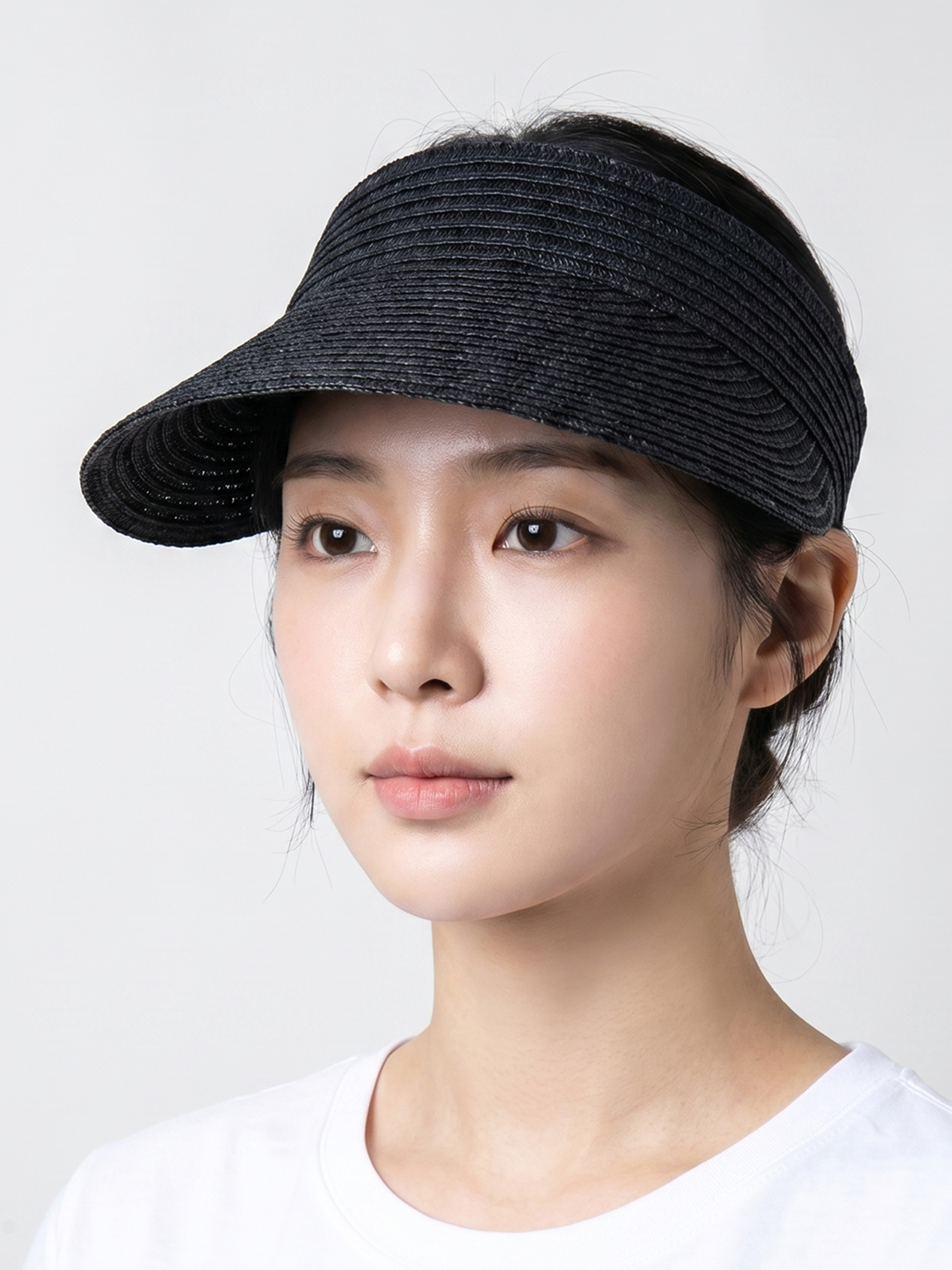 Banded straw sun cap black