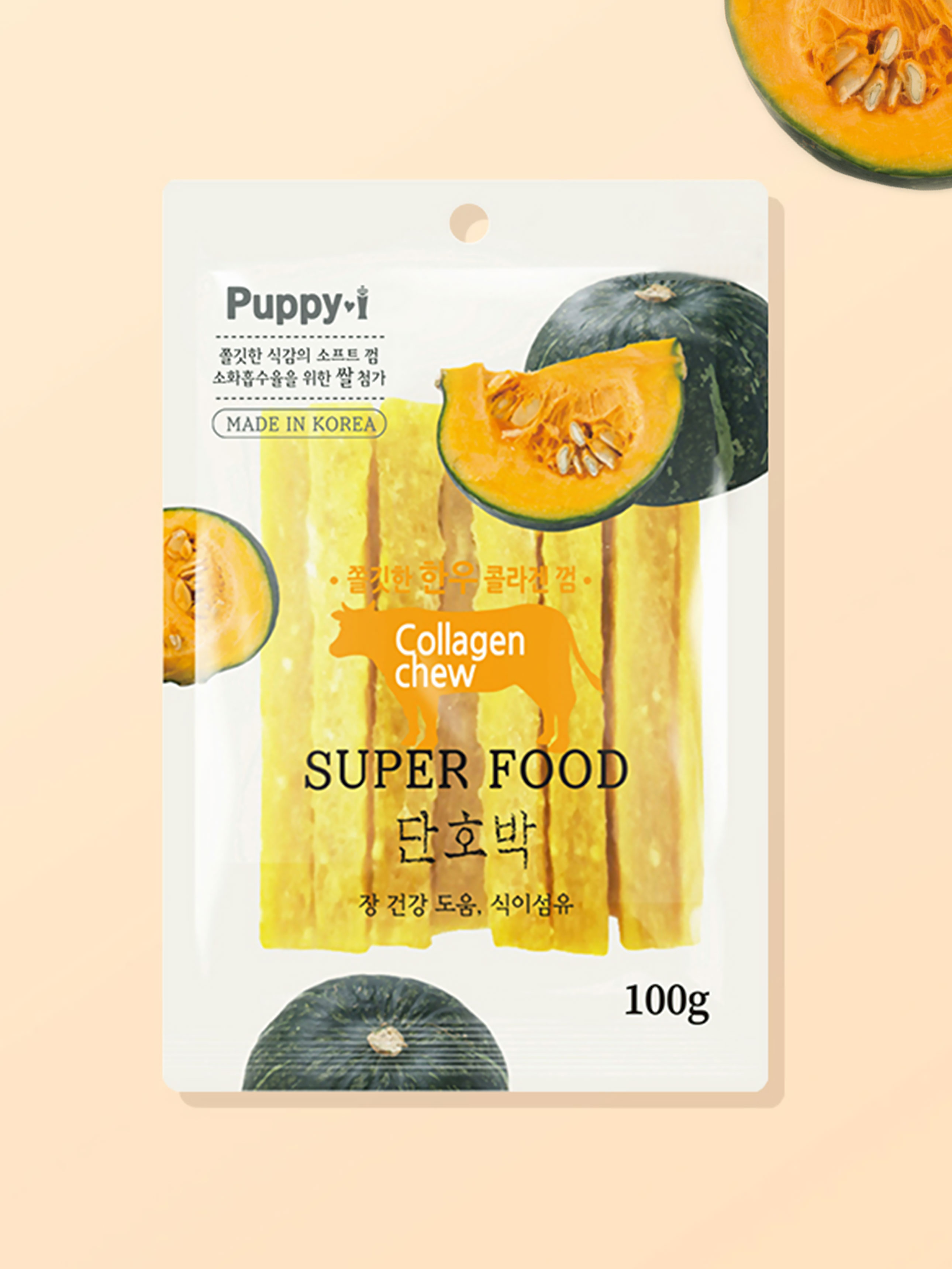 [Pet] Puppy Eye Chewy Korean Beef Collagen Gum Sweet Pumpkin 100 g