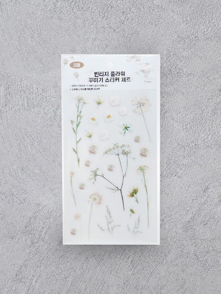 3 vintage dried flower stickers white