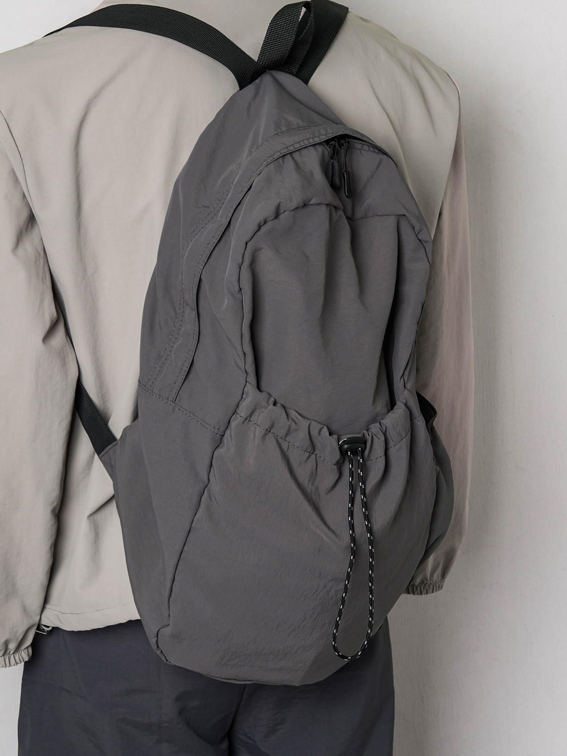 Nylon front pocket fastening backpack charcoal