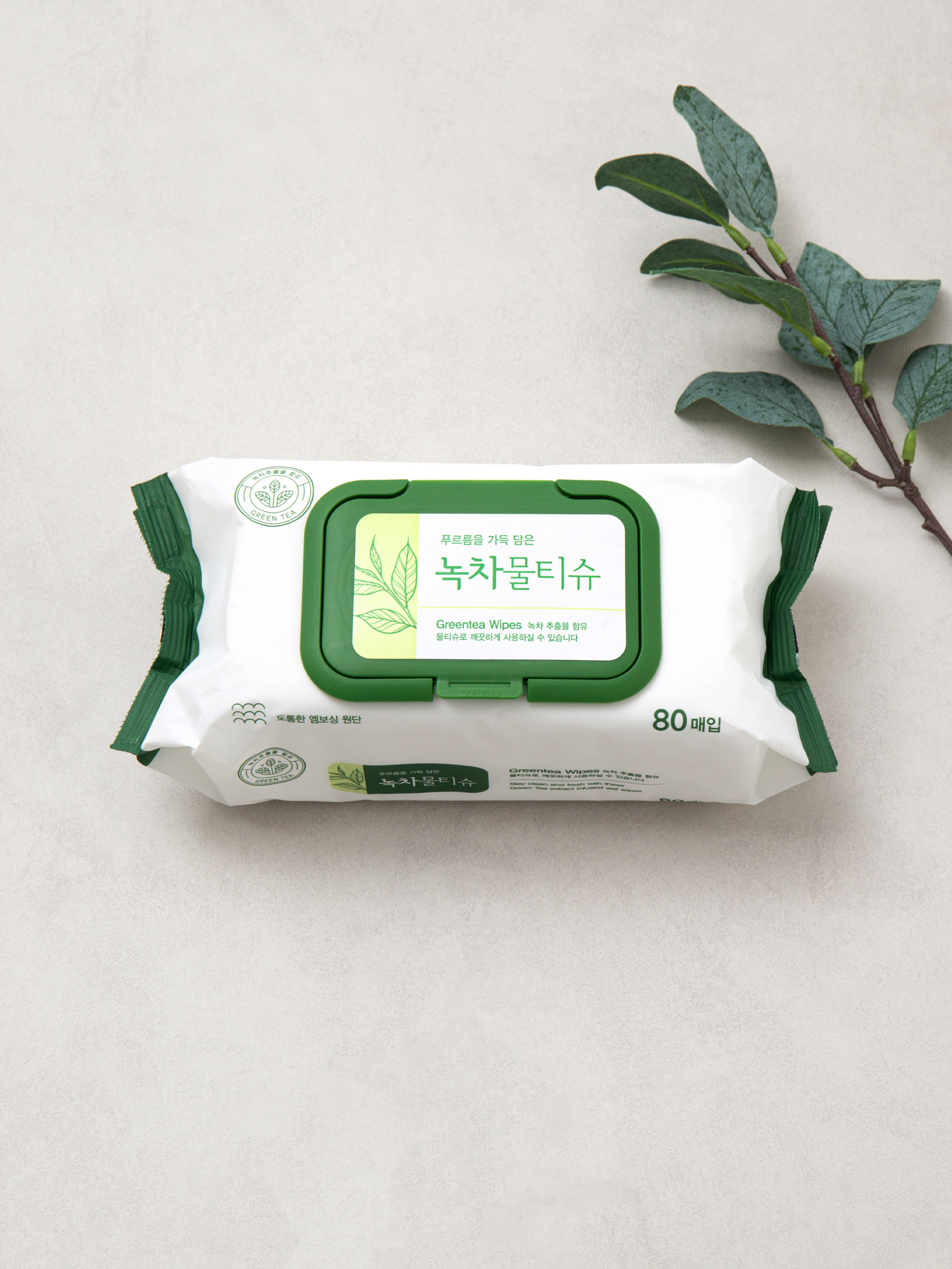 Thick green tea wet wipes, embossed cap type, 80 sheets thick wet wipes